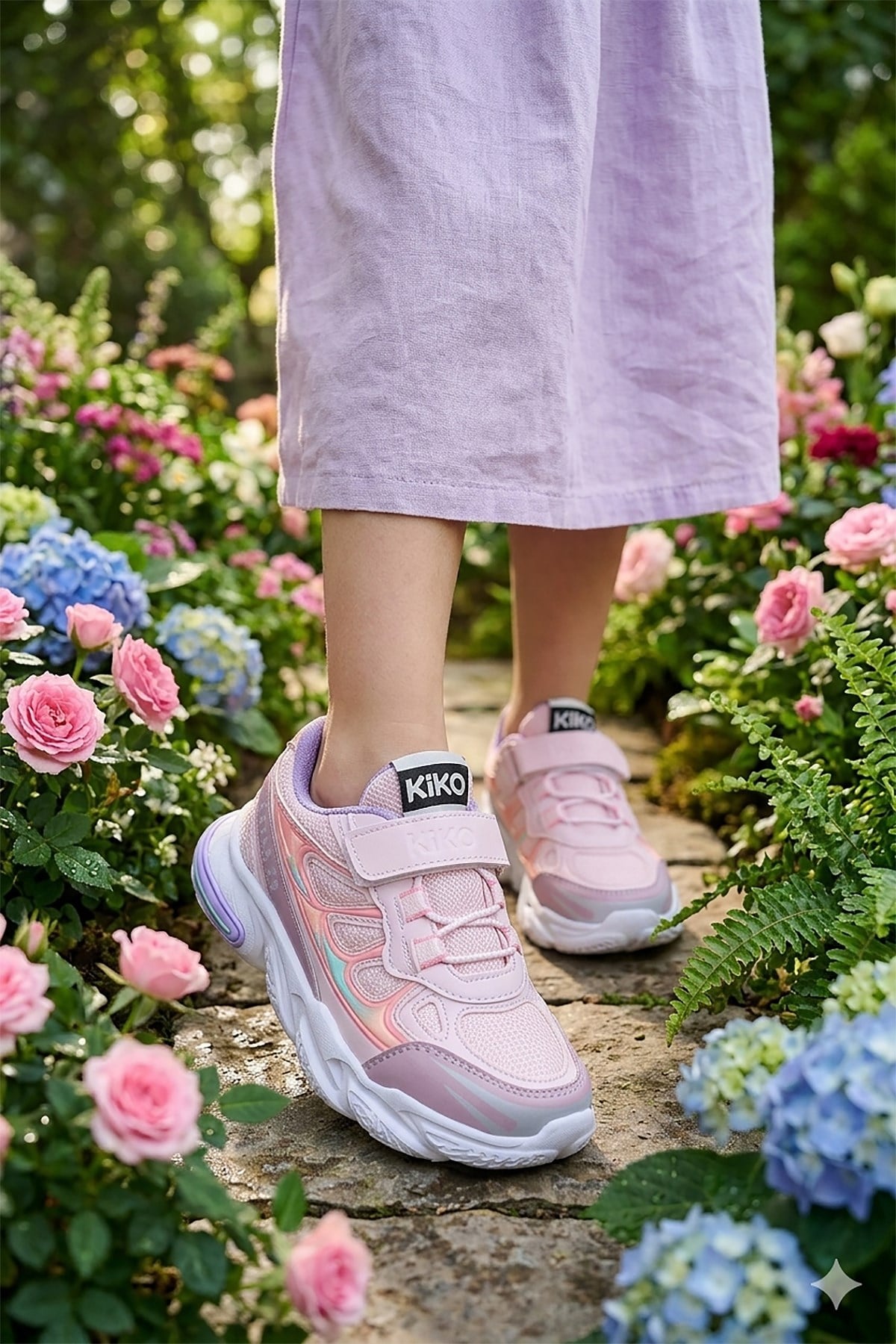 Style Faylon Taban Günlük Cırtlı Kız Çocuk Spor Ayakkabı Lila - Somon