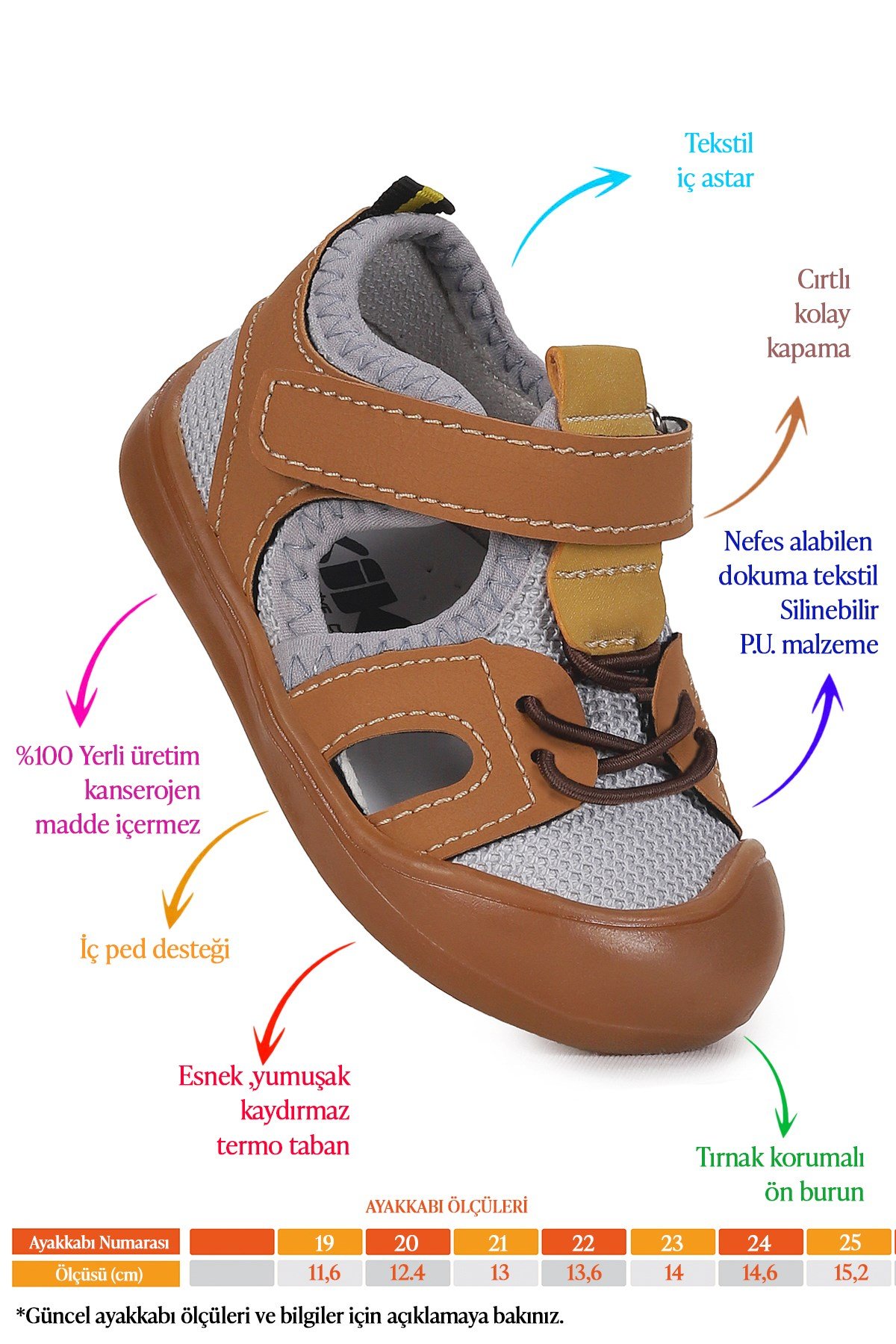 Tapel İlk Adım Cırtlı Erkek Bebek Sandalet Taba