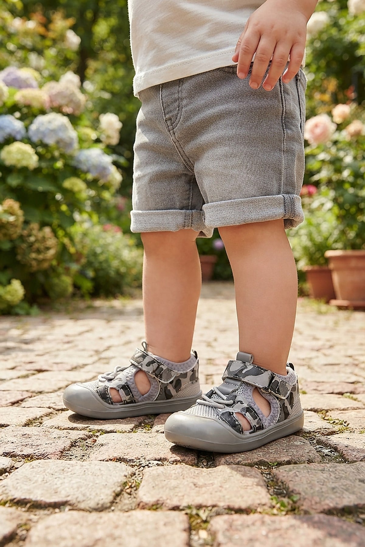 Tapel İlk Adım Cırtlı Erkek Bebek Sandalet Gri Kamuflaj