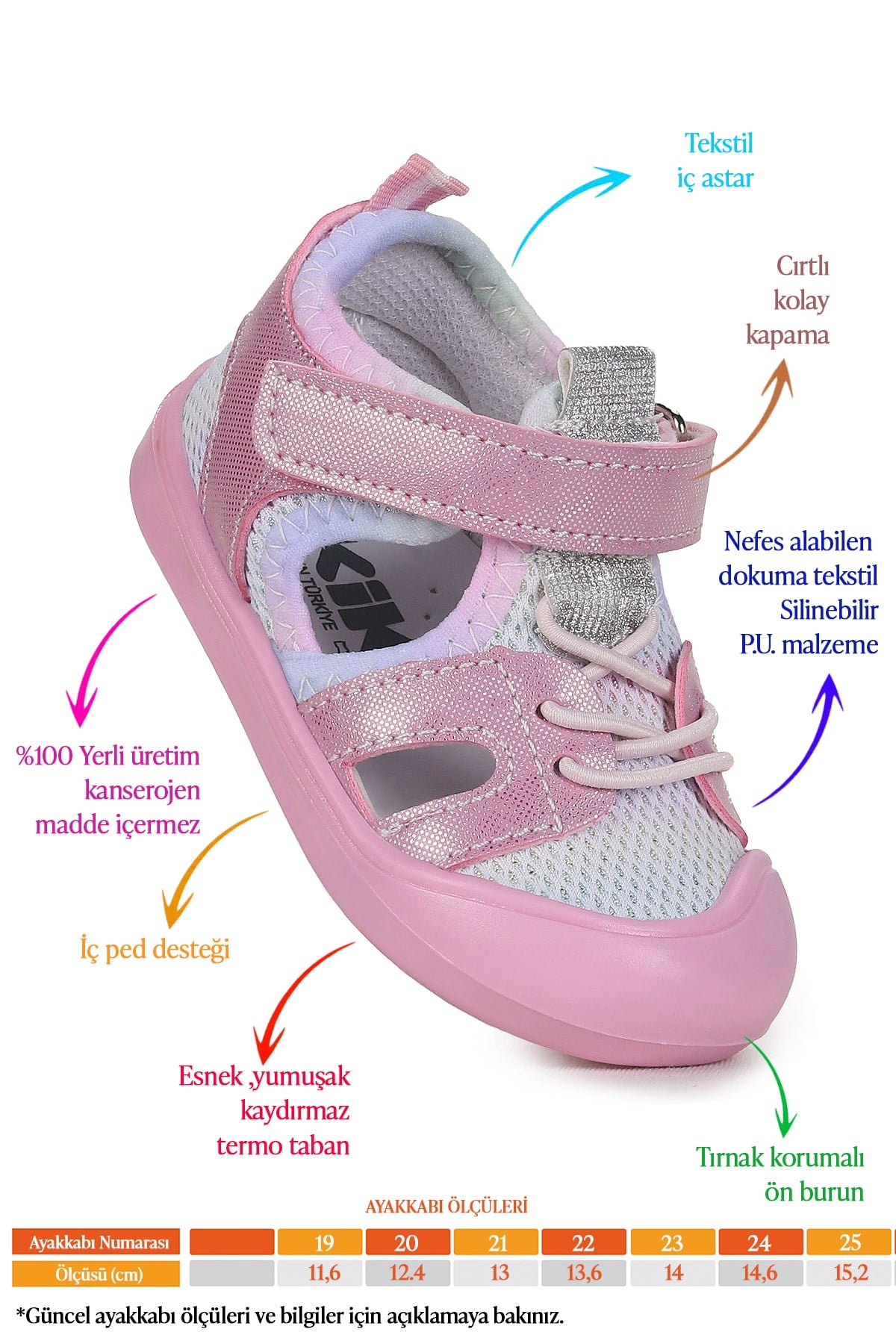 Tapel İlk Adım Cırtlı Kız Bebek Sandalet Pembe