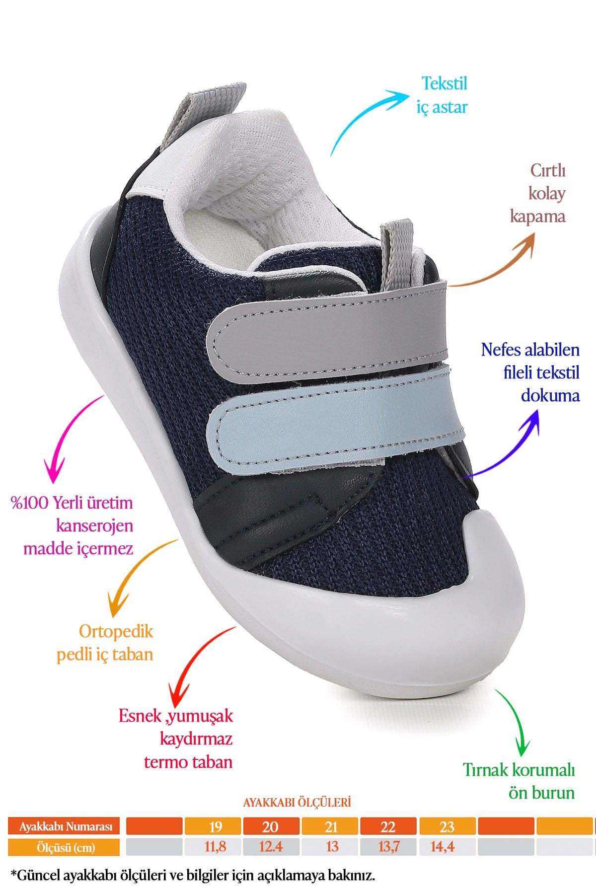 Textile İlk Adım Bebe Cırtlı Erkek Bebek Spor Ayakkabı Lacivert