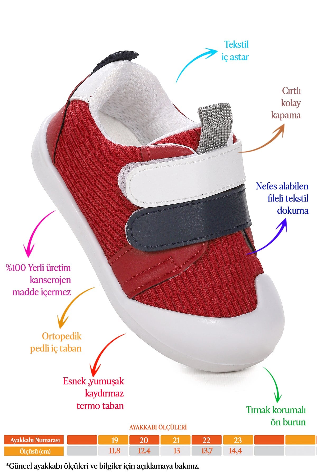 Textile İlk Adım Bebe Cırtlı Erkek Bebek Spor Ayakkabı Kırmızı