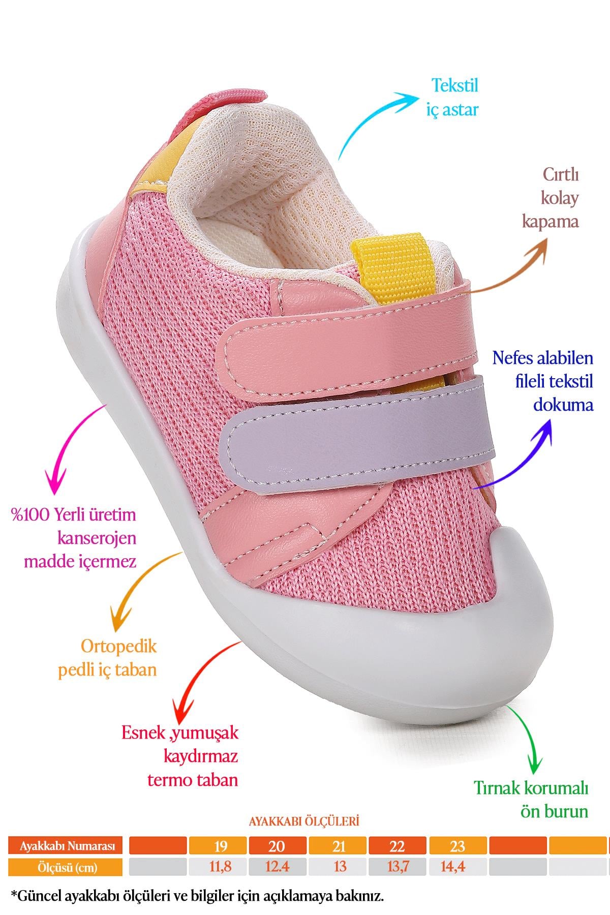 Textile İlk Adım Bebe Cırtlı Kız Bebek Spor Ayakkabı Pembe