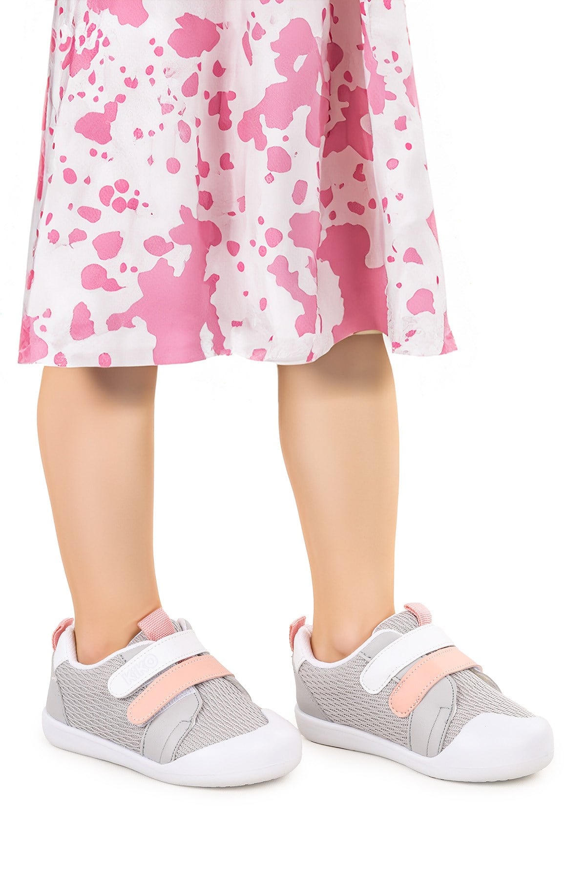 Textile İlk Adım Bebe Cırtlı Kız Bebek Spor Ayakkabı Gri - Pudra