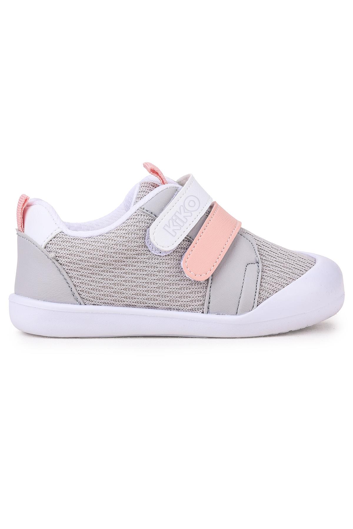 Textile İlk Adım Bebe Cırtlı Kız Bebek Spor Ayakkabı Gri - Pudra
