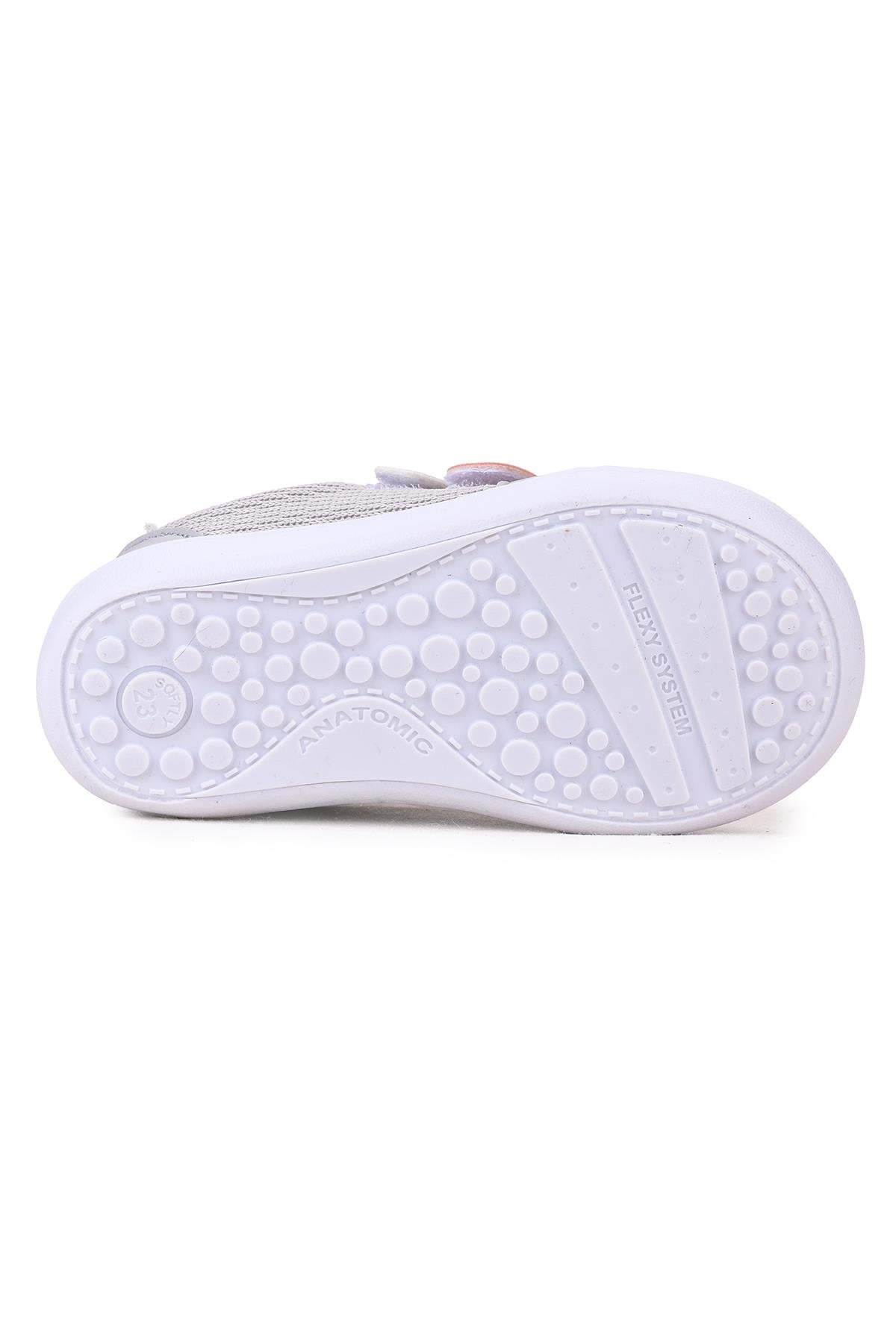 Textile İlk Adım Bebe Cırtlı Kız Bebek Spor Ayakkabı Gri - Pudra