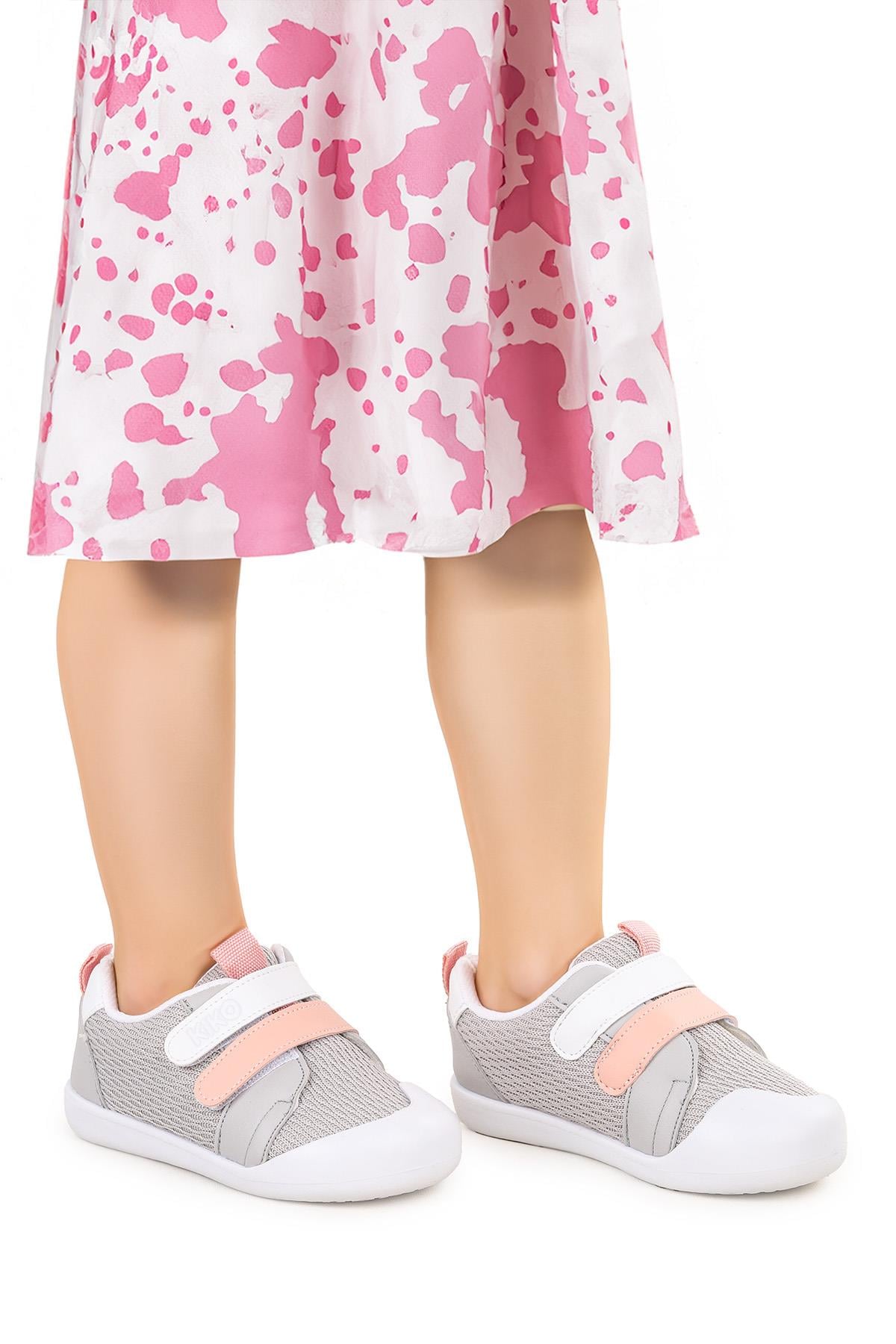 Textile İlk Adım Bebe Cırtlı Kız Bebek Spor Ayakkabı Gri - Pudra