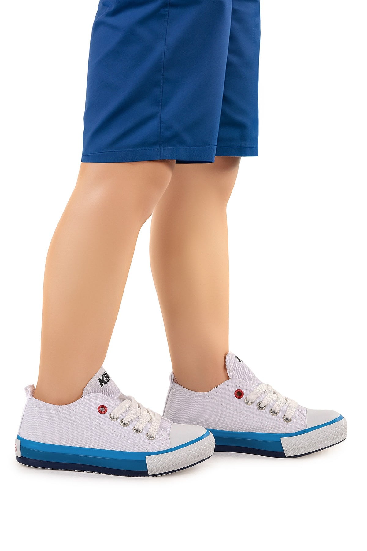 Tinna Bağcıklı Erkek Bebek Keten Ayakkabı Beyaz - Mavi