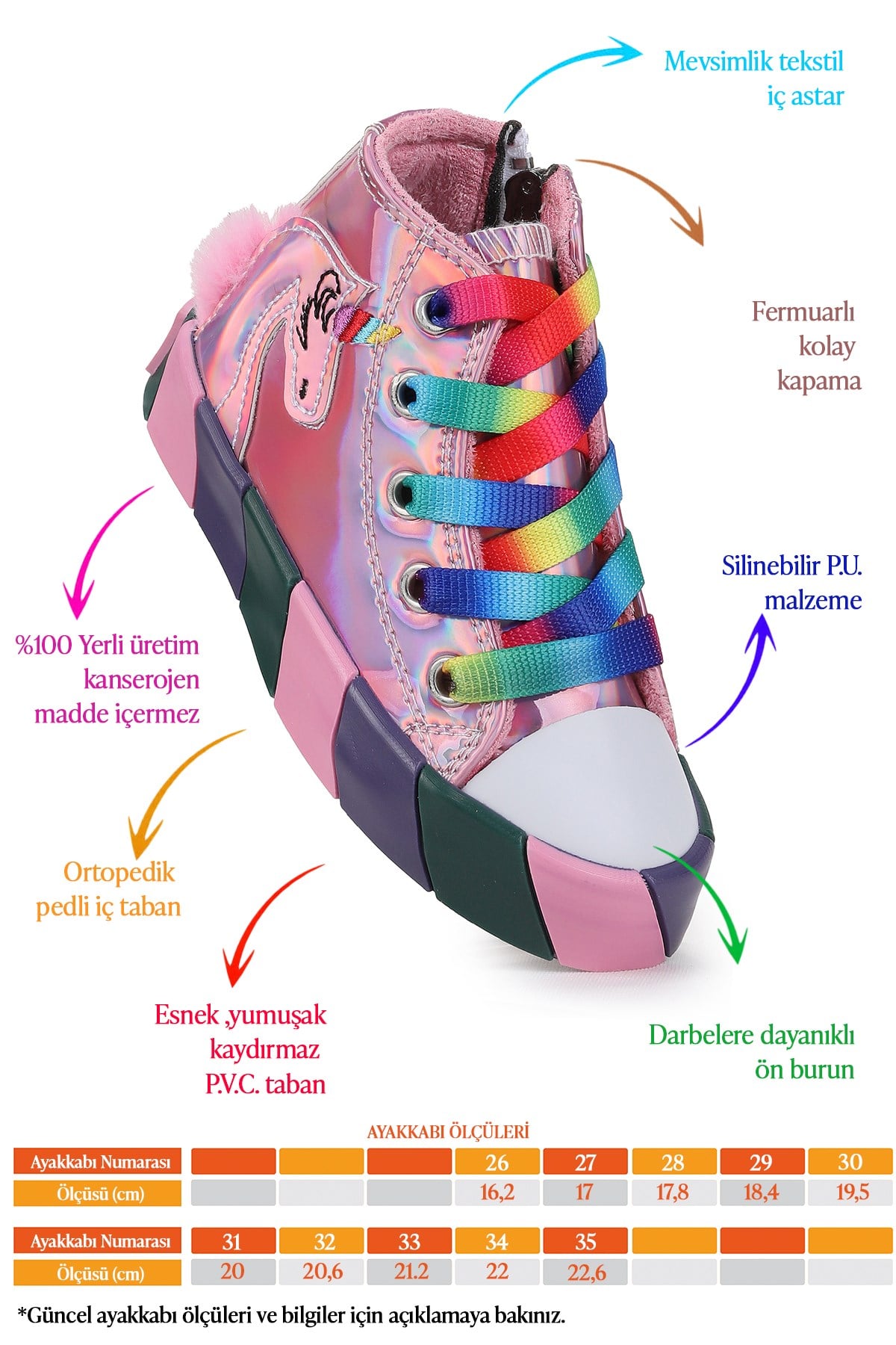 Unicorn Fermuarlı Kız Çocuk Spor Ayakkabı Pembe
