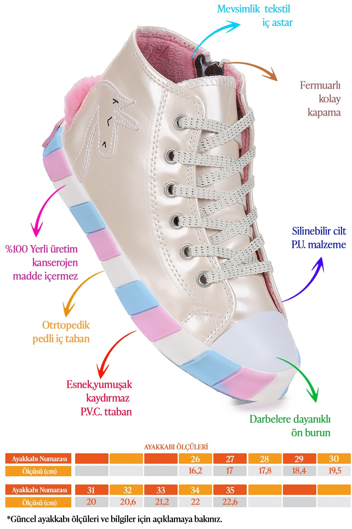 Unicorn Fermuarlı Kız Çocuk Spor Ayakkabı Sedef
