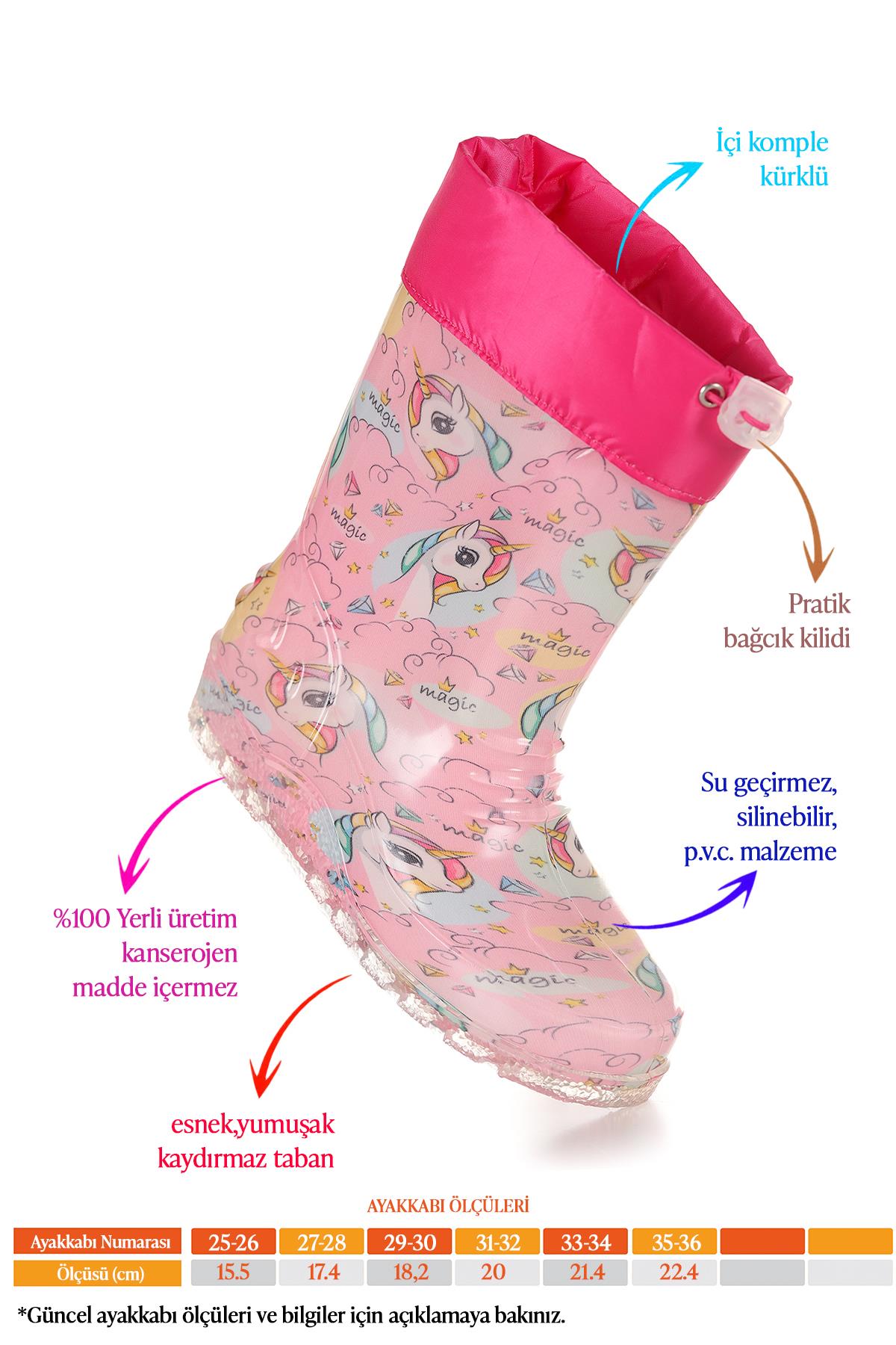 Unicorn Su Geçirmez Kız Çocuk Yağmur Çizmesi Pembe - Turkuaz