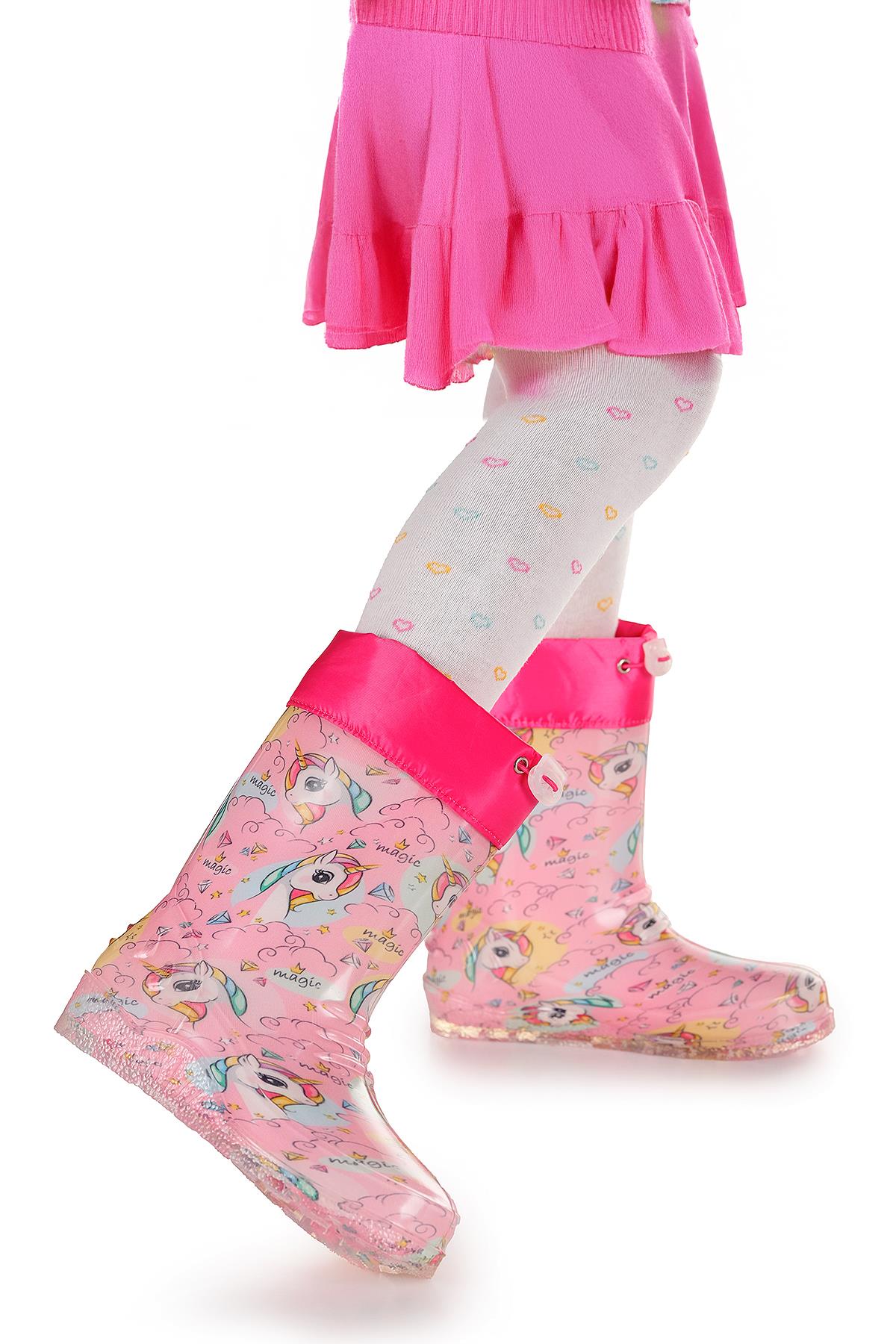 Unicorn Su Geçirmez Kız Çocuk Yağmur Çizmesi Pembe - Turkuaz