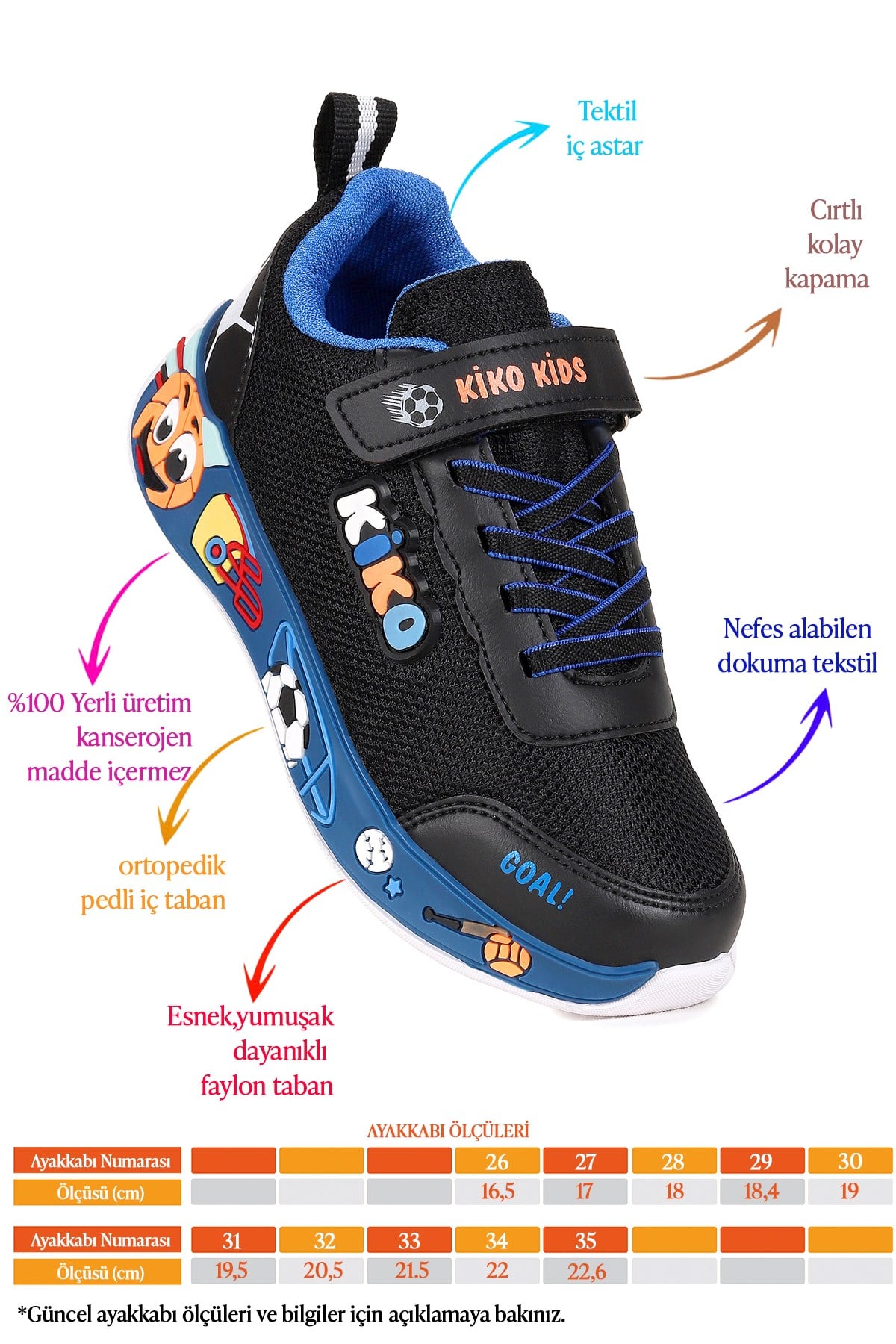 Velcro Günlük Cırtlı Erkek Çocuk Spor Ayakkabı Siyah - Saks