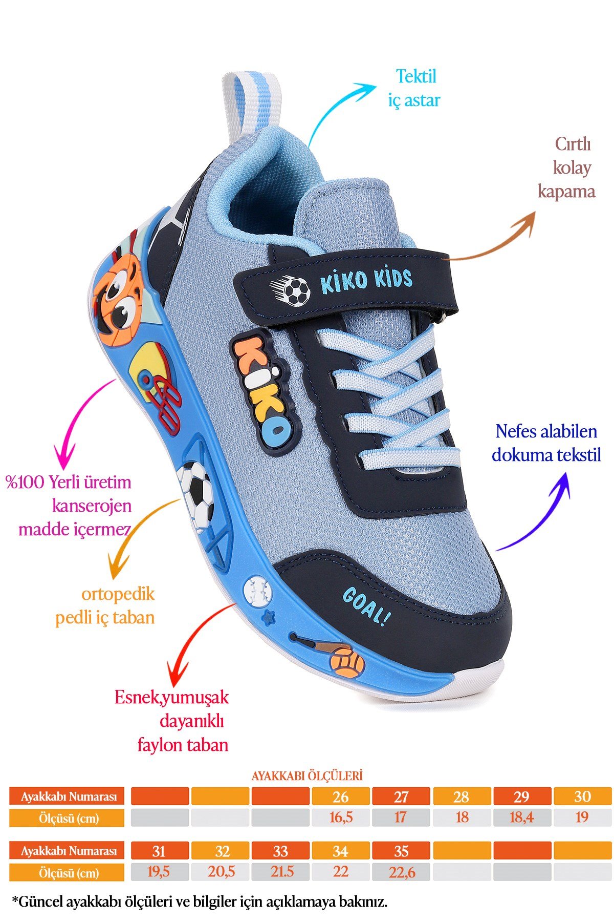 Velcro Günlük Cırtlı Erkek Çocuk Spor Ayakkabı İndigo
