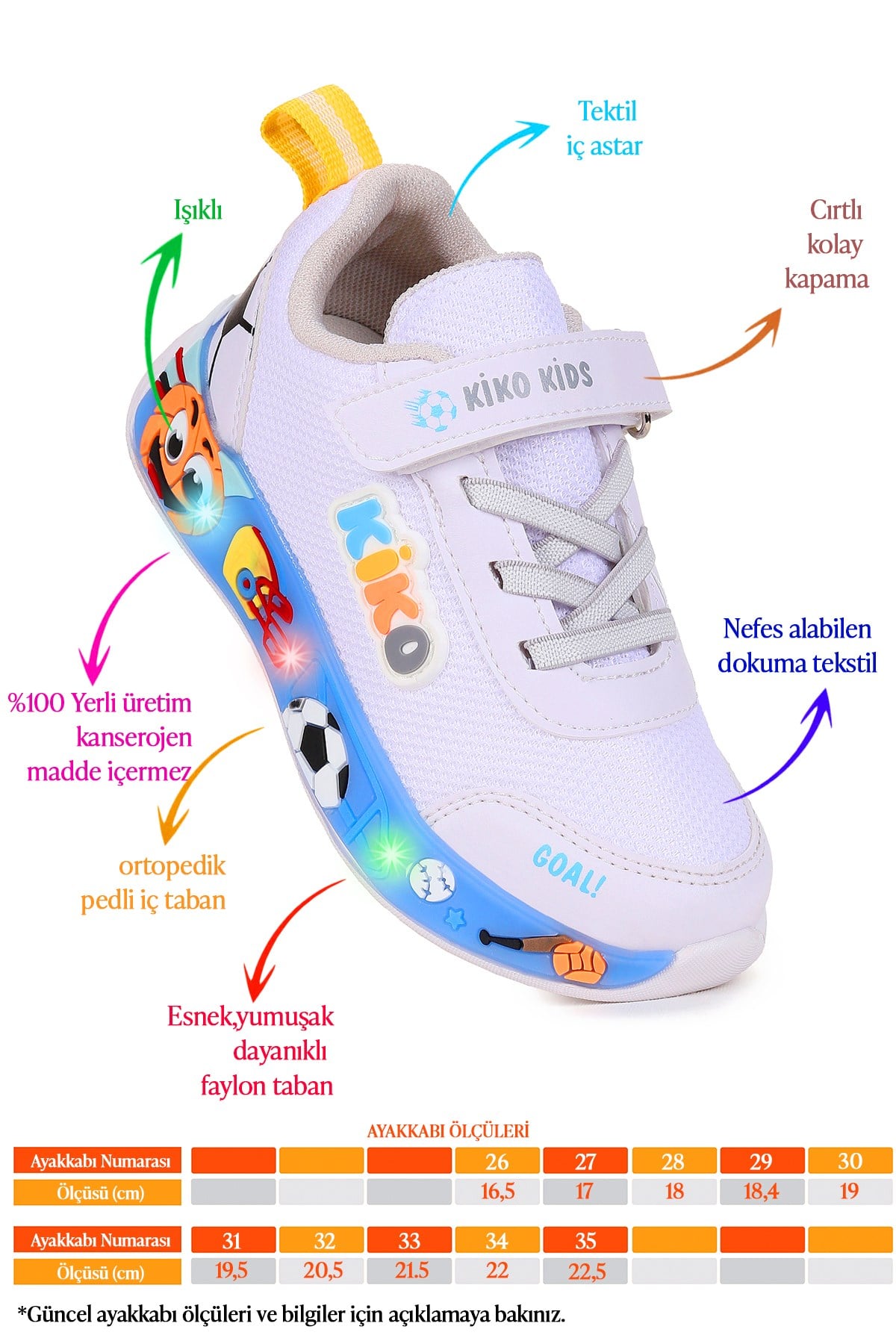 Velcro Günlük Cırtlı Erkek Çocuk Spor Ayakkabı Beyaz - Buz
