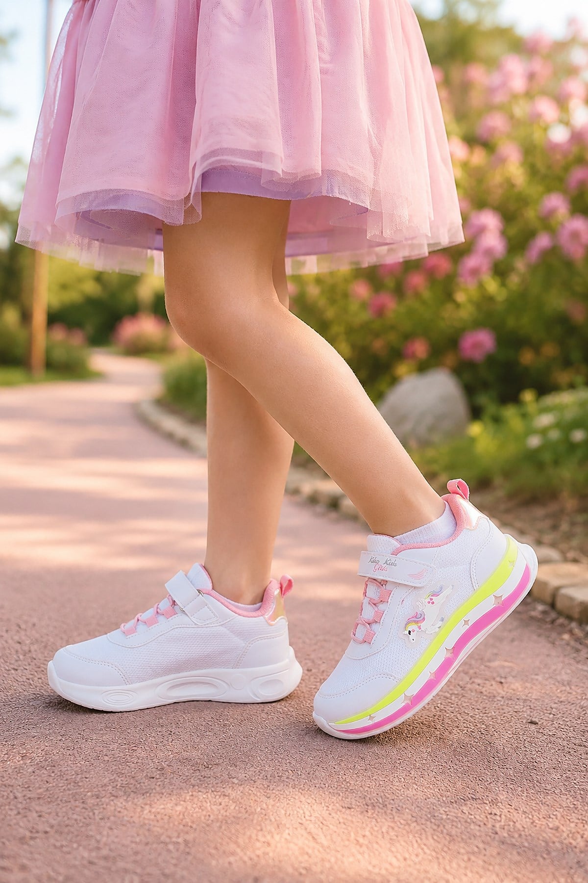 Venzo Unicorn Cırtlı Kız Çocuk Spor Ayakkabı Beyaz - Pembe