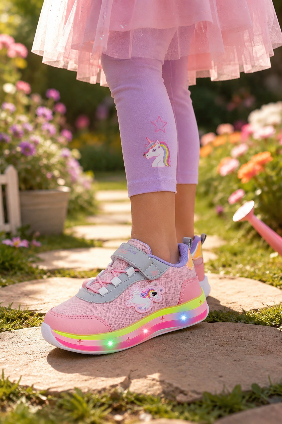 Venzo Unicorn Işıklı Cırtlı Kız Çocuk Spor Ayakkabı Pembe - Buz