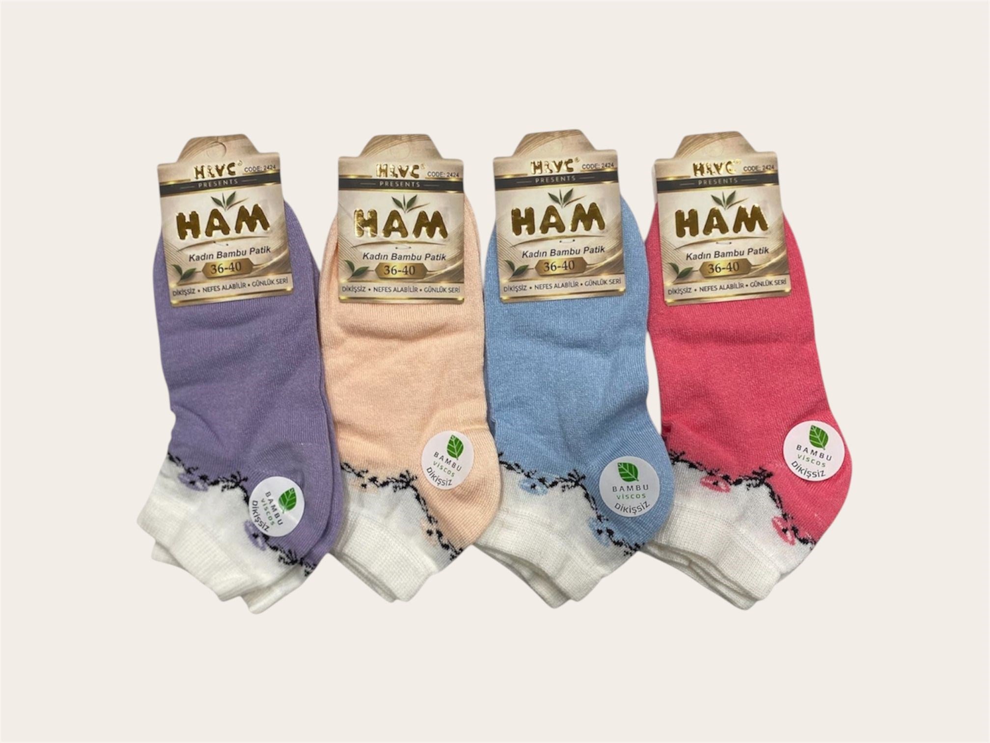 Ham Kadın Viskon Bambu Patik ( 12 ADET )