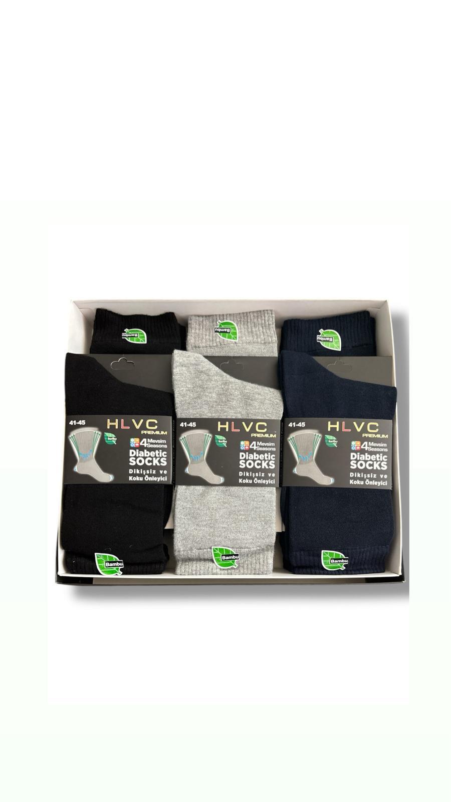 Hlvc Erkek Bambu Diabet Şeker Çorabı (12 Adet) 4 MEVSİM Karışık Renk Asorti