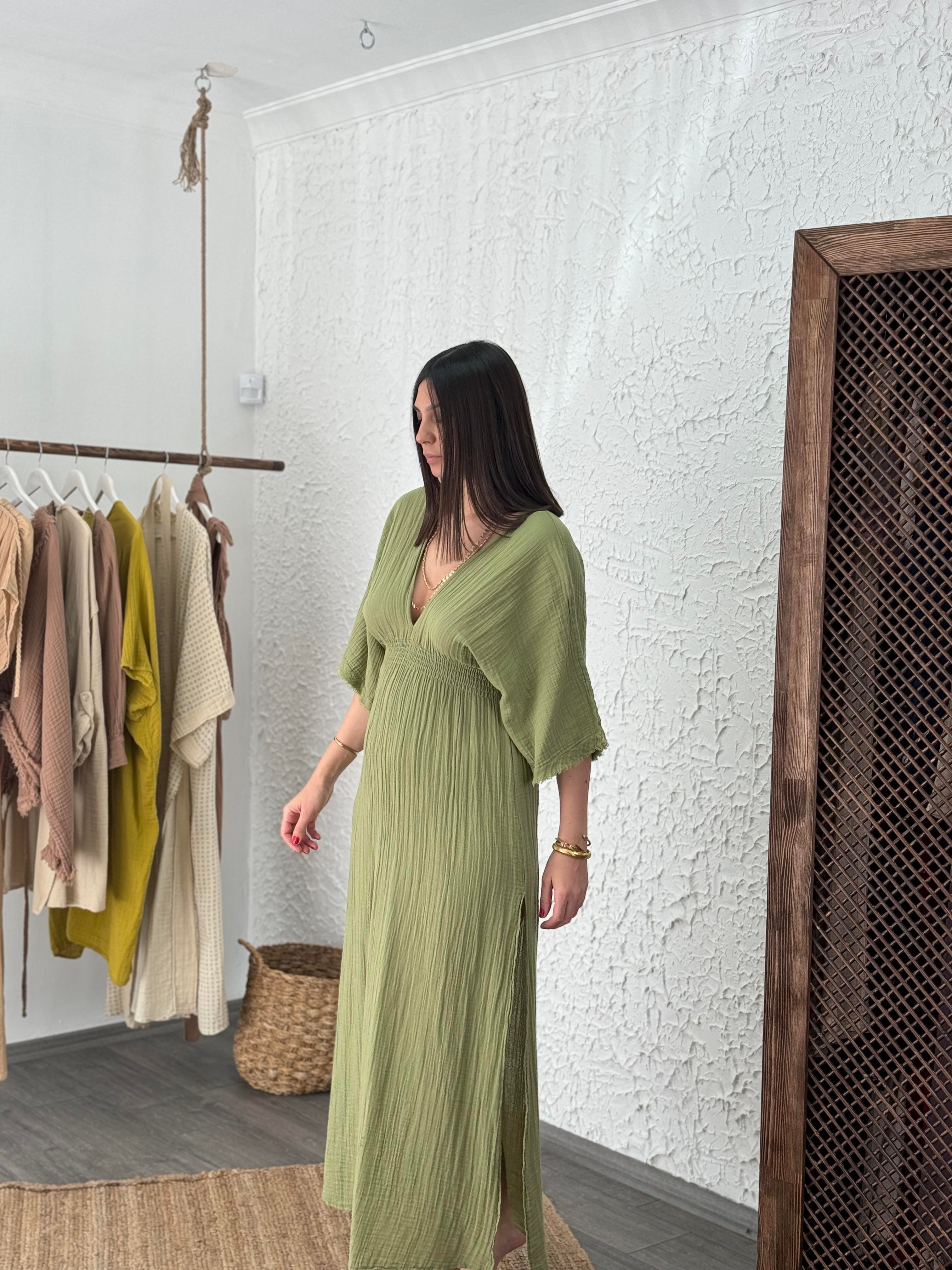 ADA SAGE GREEN MÜSLİN ELBİSE