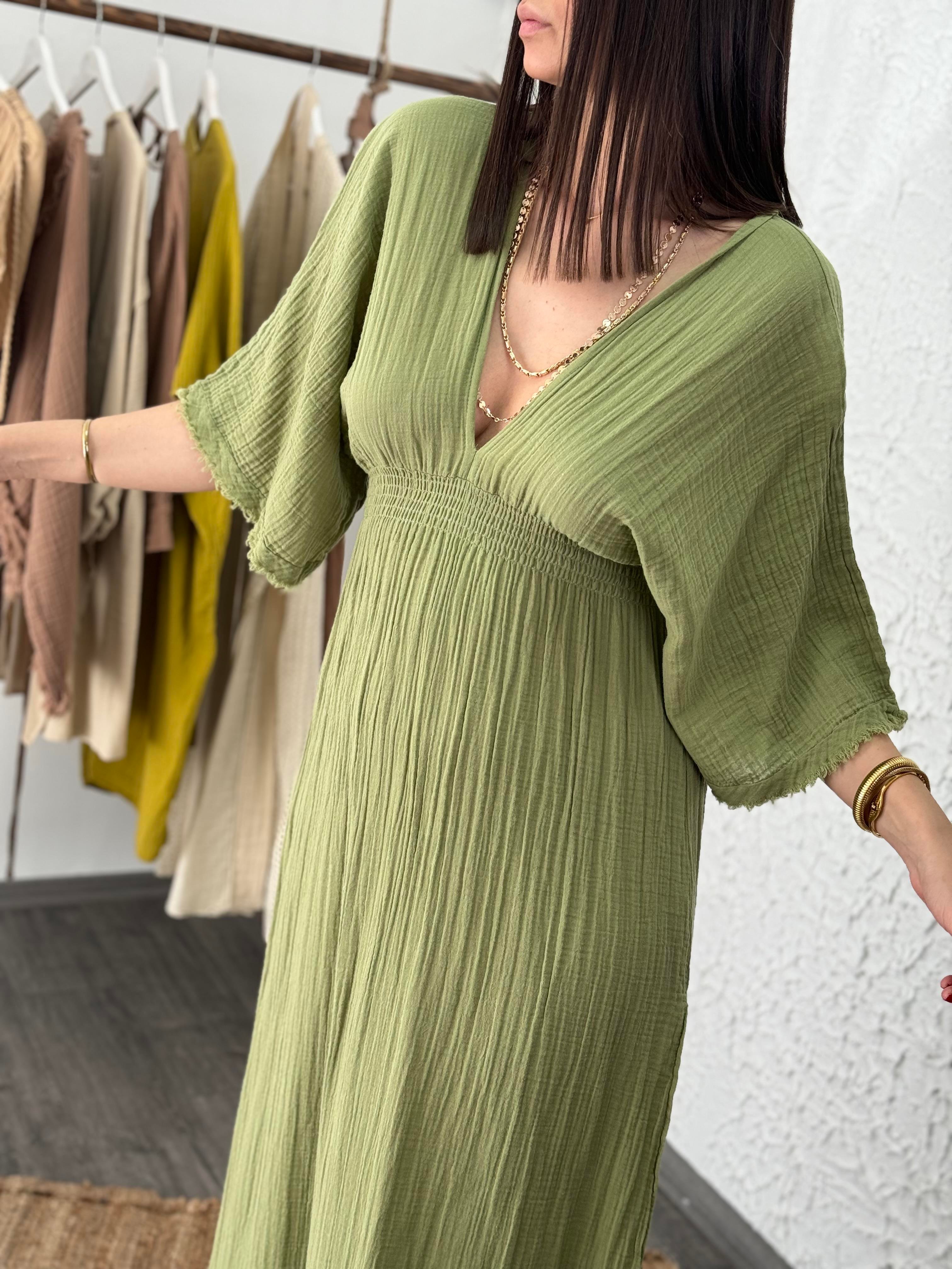 ADA SAGE GREEN MÜSLİN ELBİSE