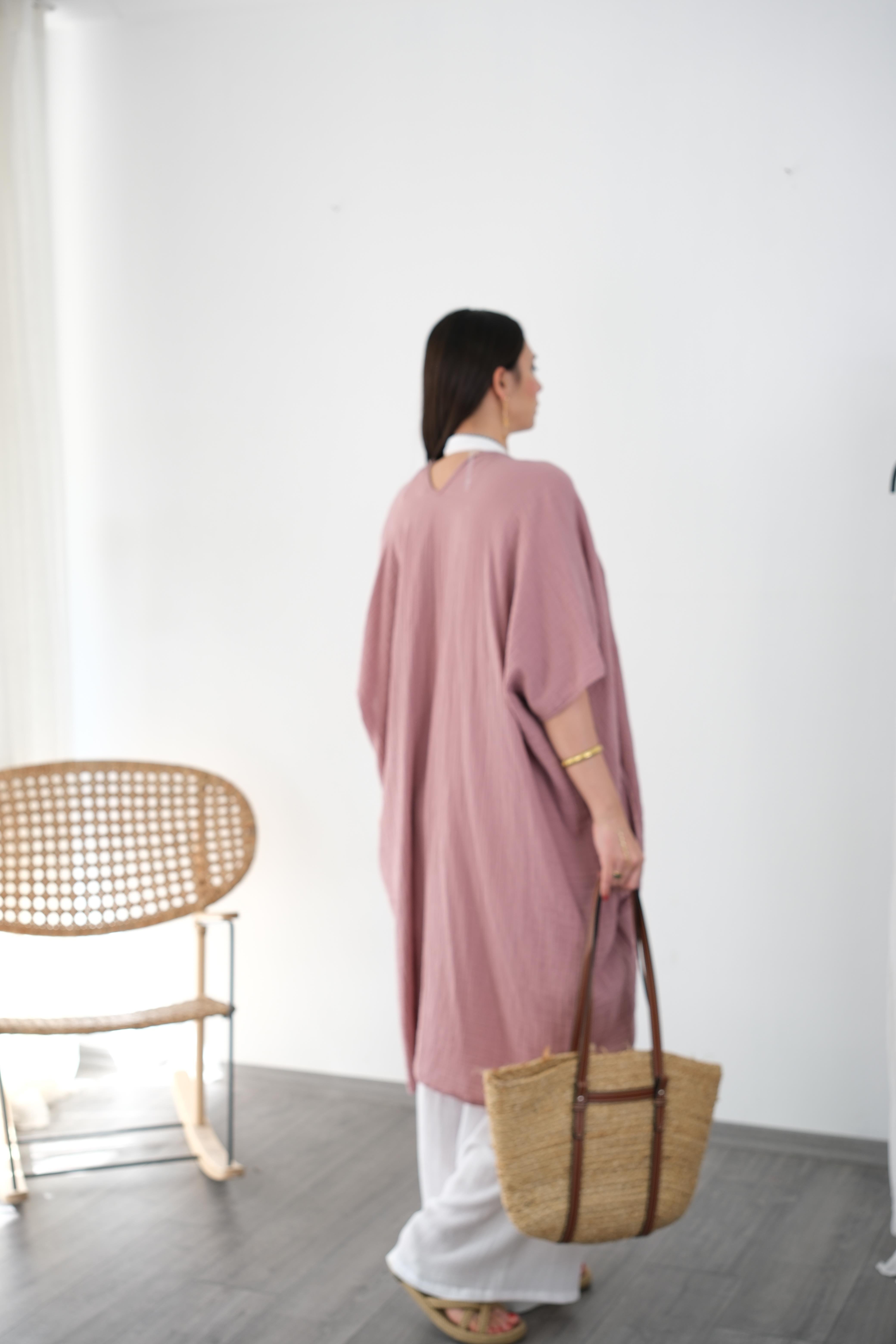 AMORGO ROSE PİNK MÜSLİN KAFTAN