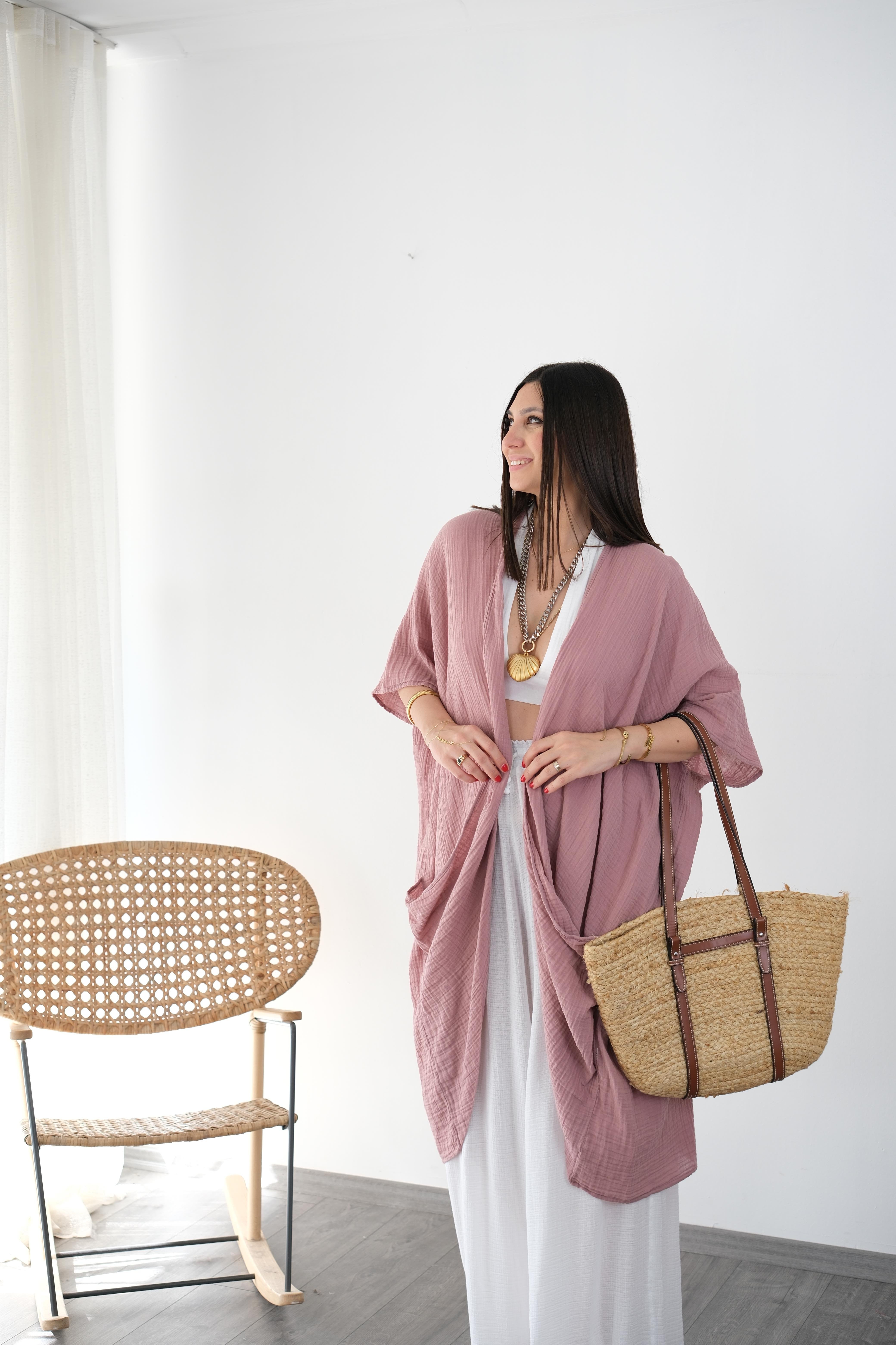 AMORGO ROSE PİNK MÜSLİN KAFTAN
