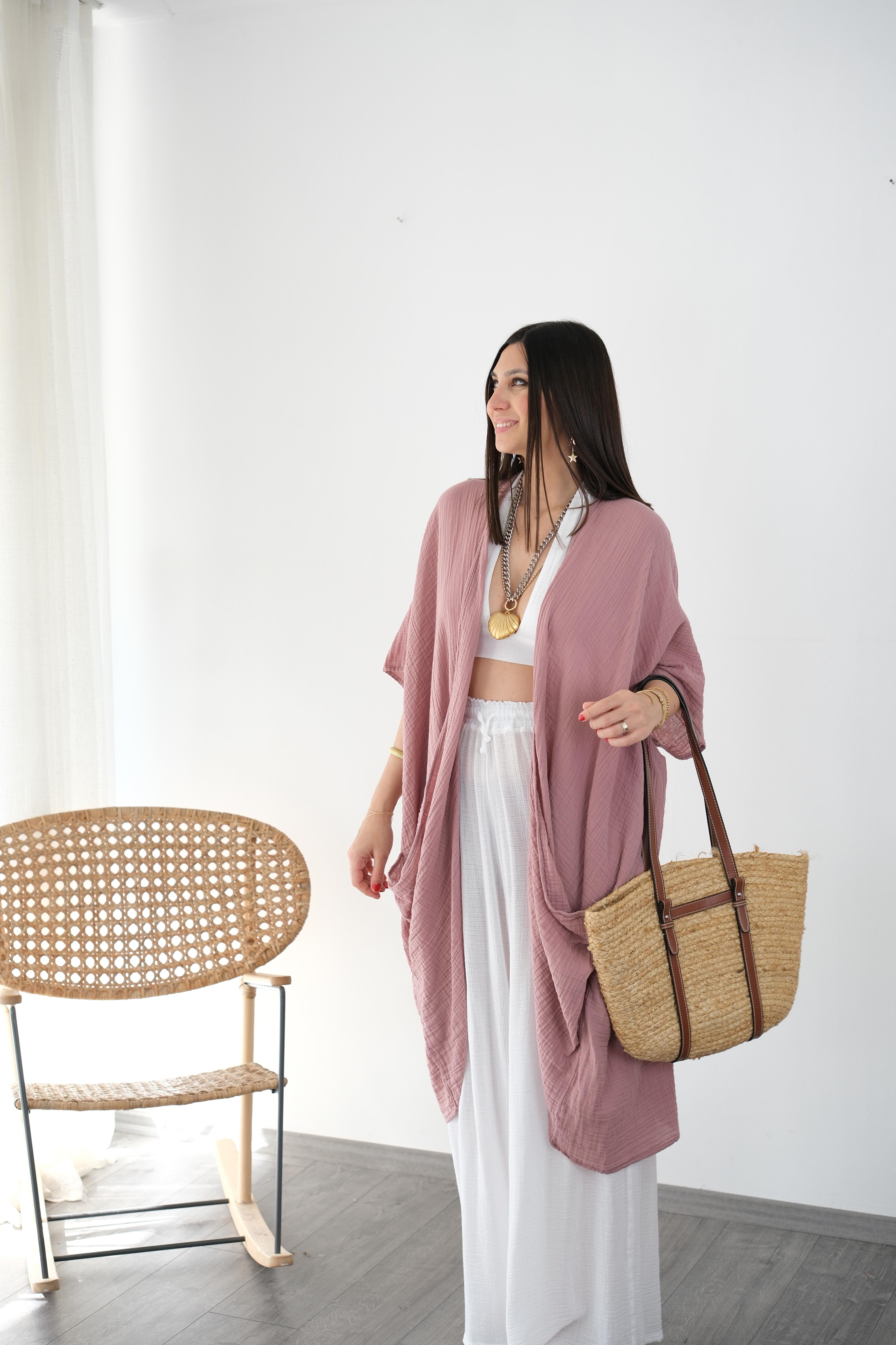 AMORGO ROSE PİNK MÜSLİN KAFTAN