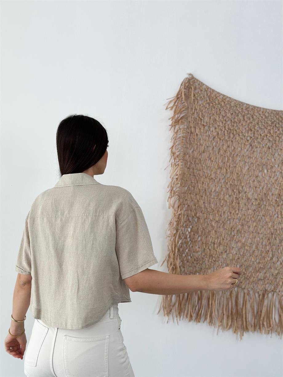 ANDREA TAŞ KETEN KISA GÖMLEK