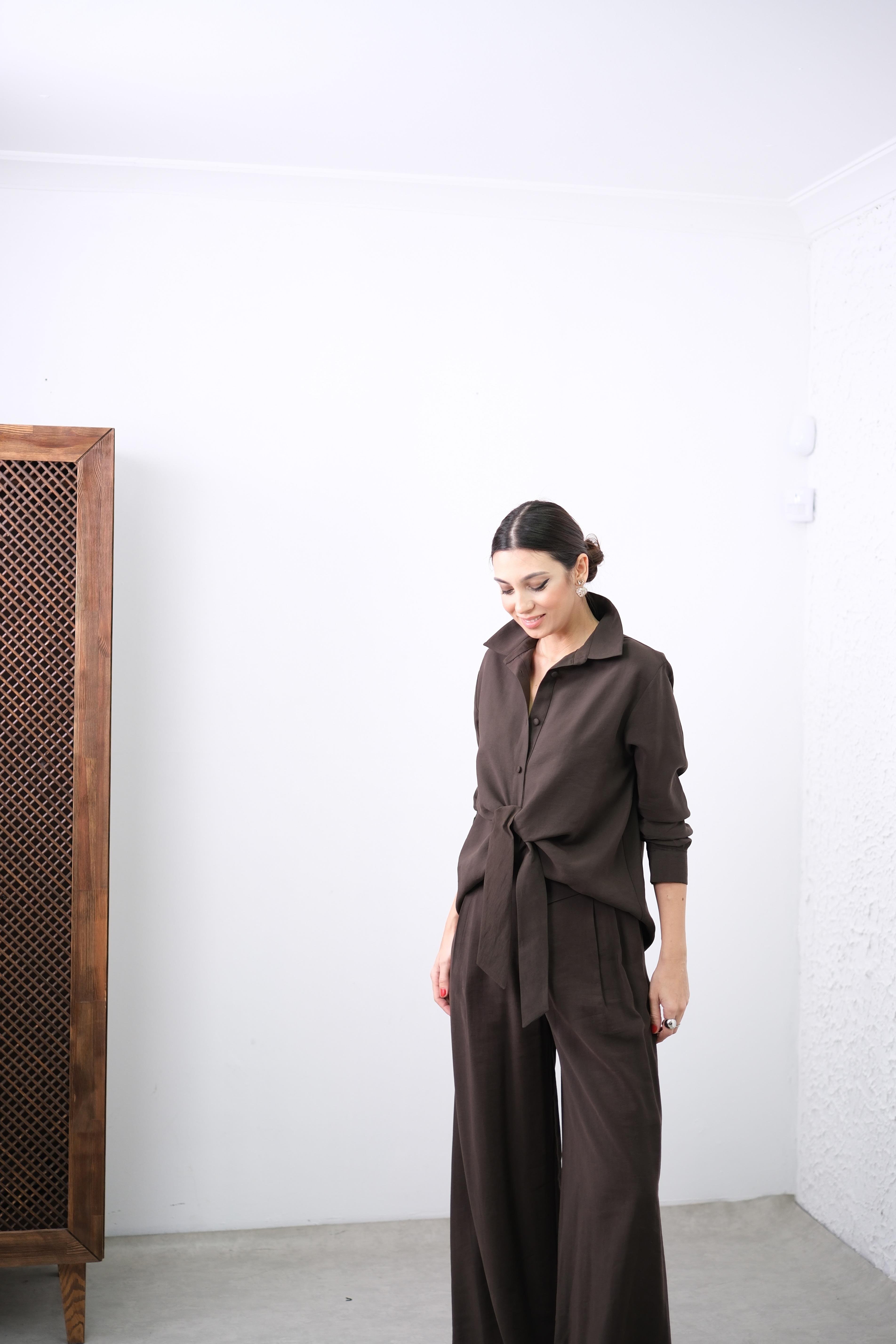 ANTİCA ÖN BAĞLAMALI KAHVE GÖMLEK