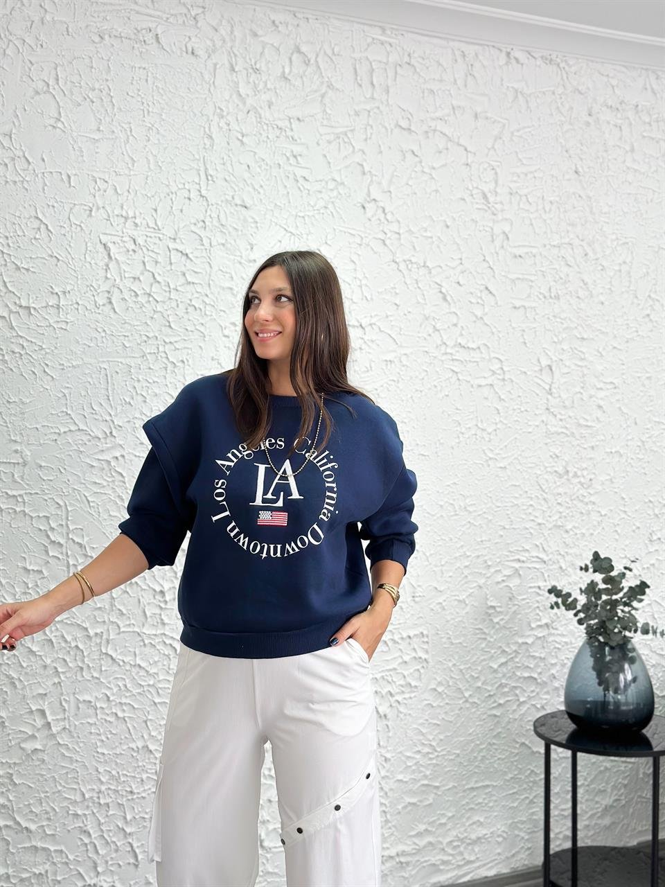 ARAS BASKILI LACİVERT SWEAT