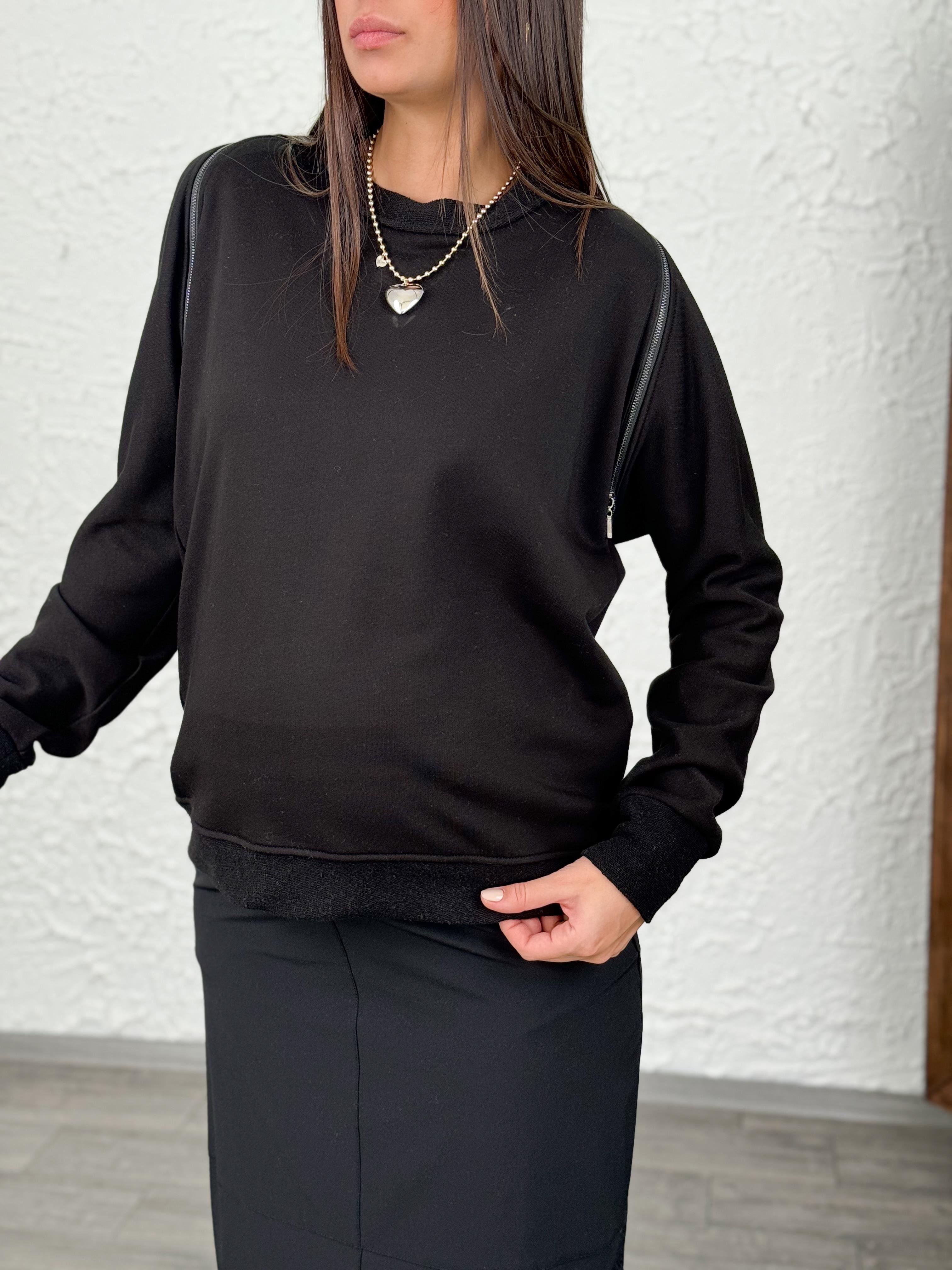 ARES SİYAH OMUZ FERMUARLI SWEAT