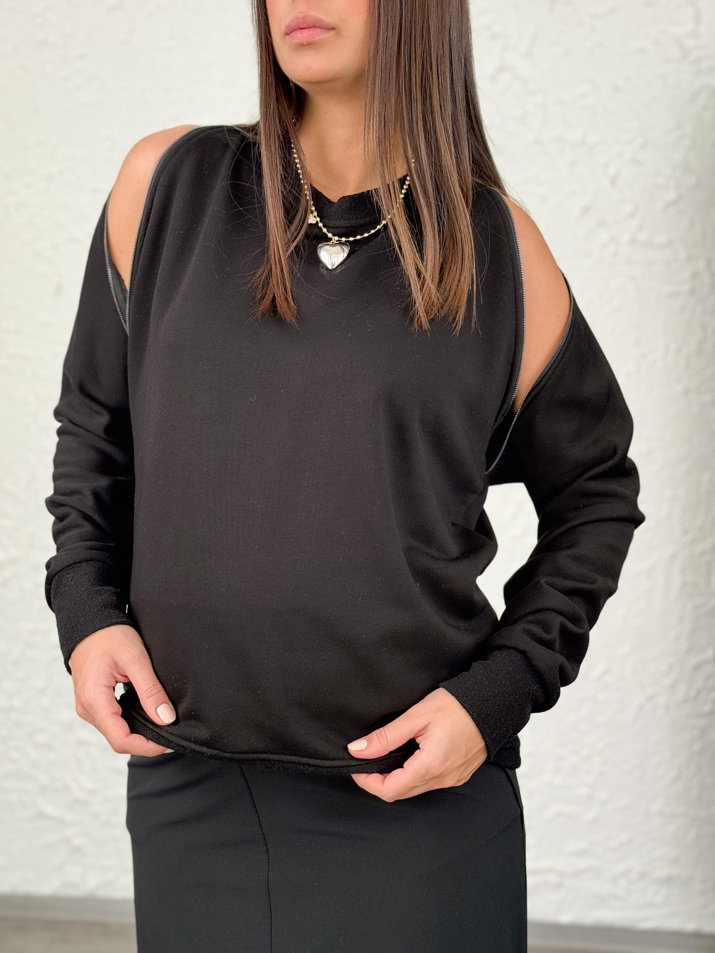 ARES SİYAH OMUZ FERMUARLI SWEAT