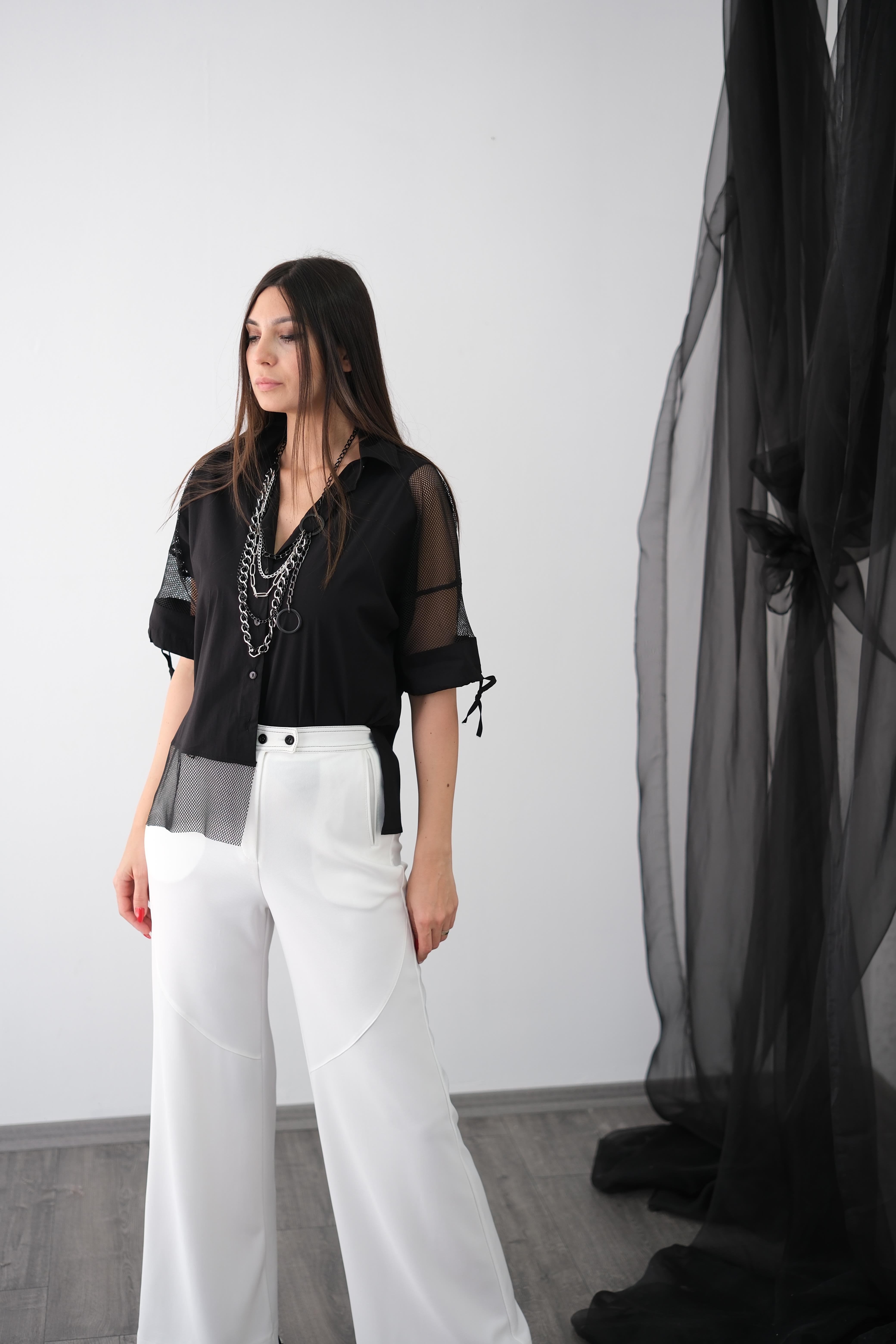 ARİS FİLE DETAYLI SİYAH GÖMLEK