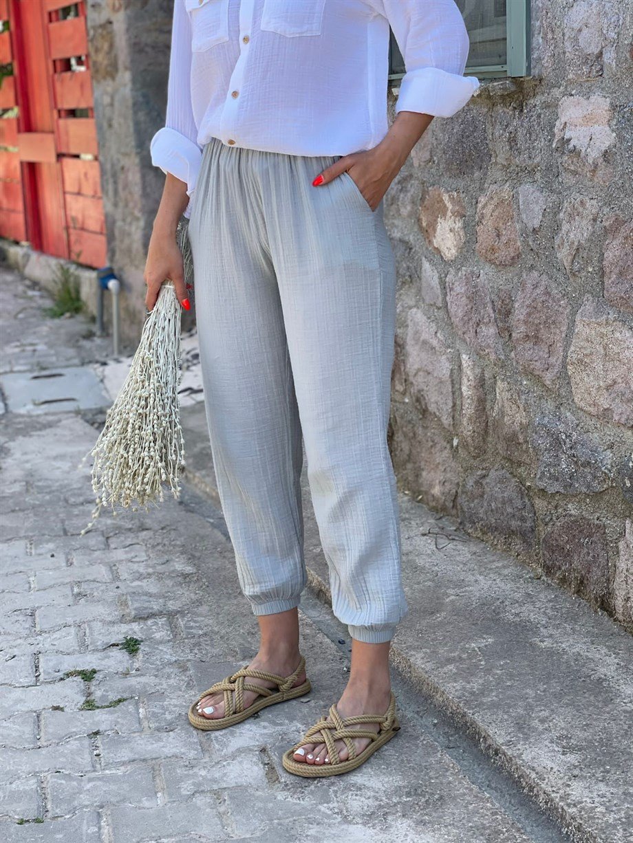 ASPAT GRİ LASTİKLİ PANTOLON