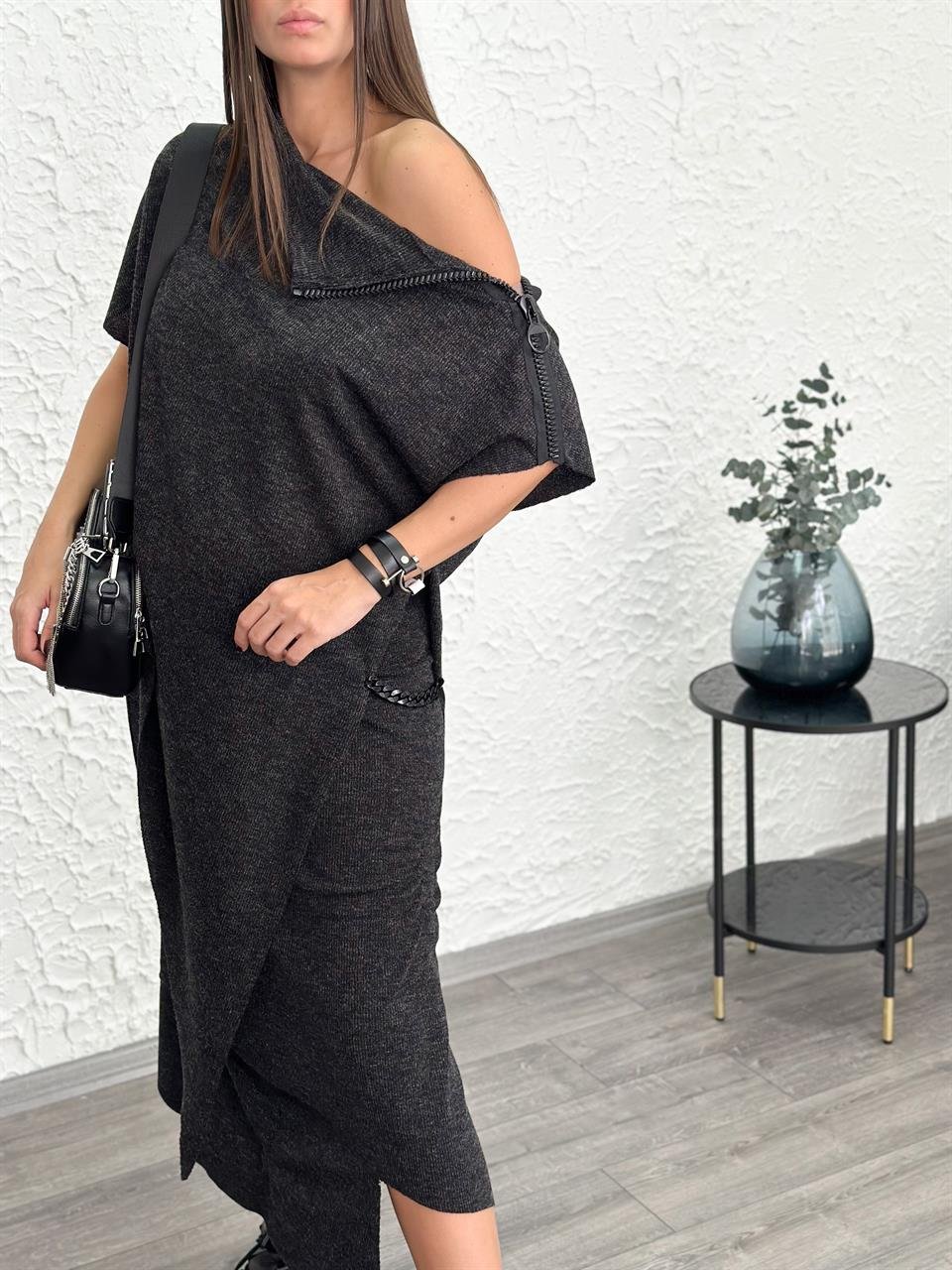 ATEN ANTRASİT TASARIM BLUZ