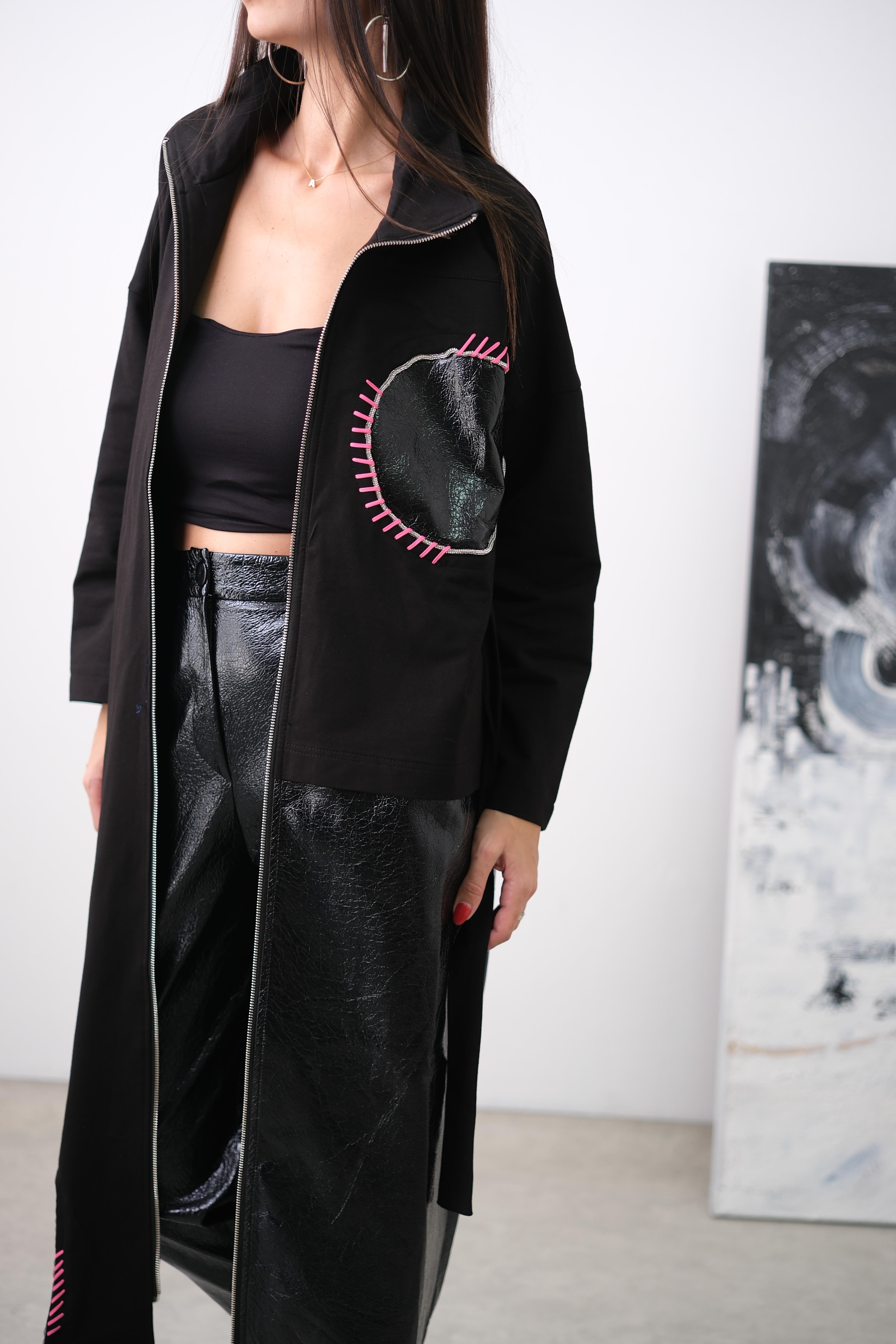 ATİNA TASARIM UZUN SİYAH CEKET