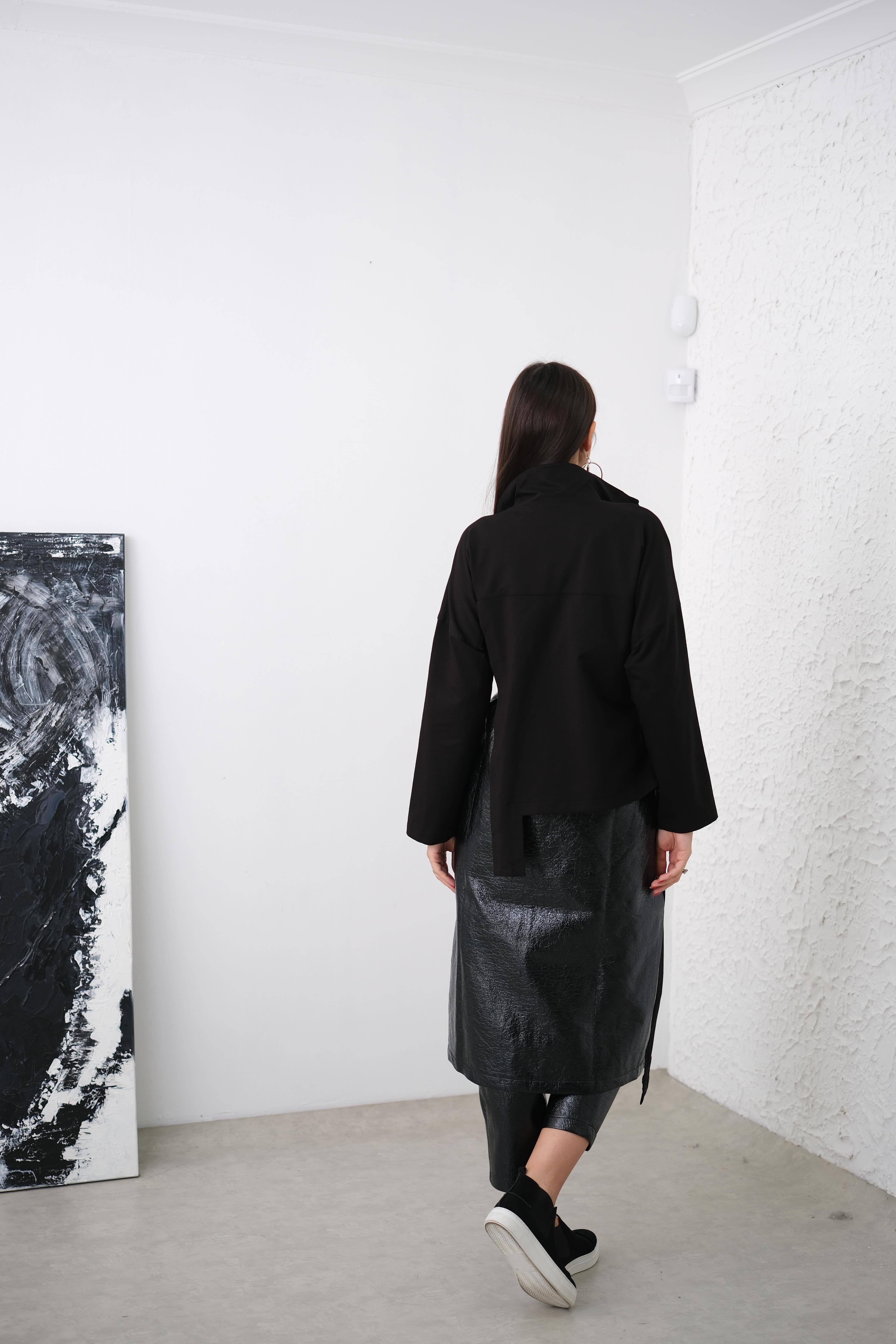 ATİNA TASARIM UZUN SİYAH CEKET