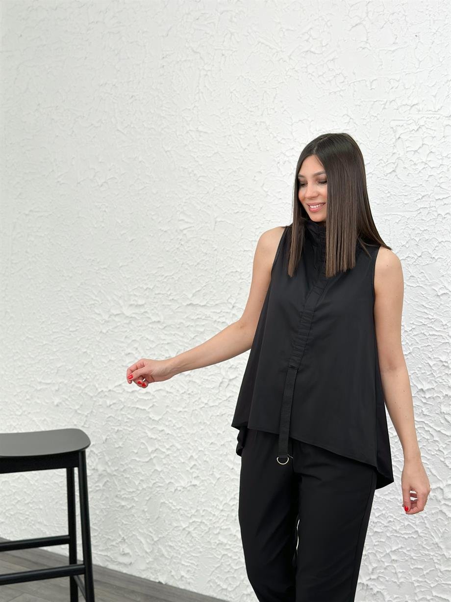 BORGO SİYAH ASİMETRİK BLUZ