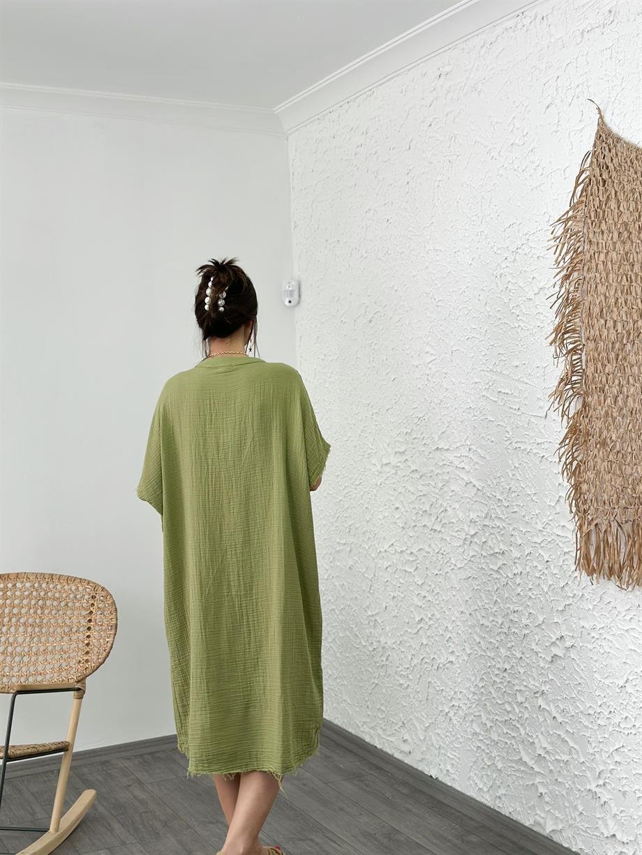 BURGAZ SAGE GREEN MÜSLİN ELBİSE