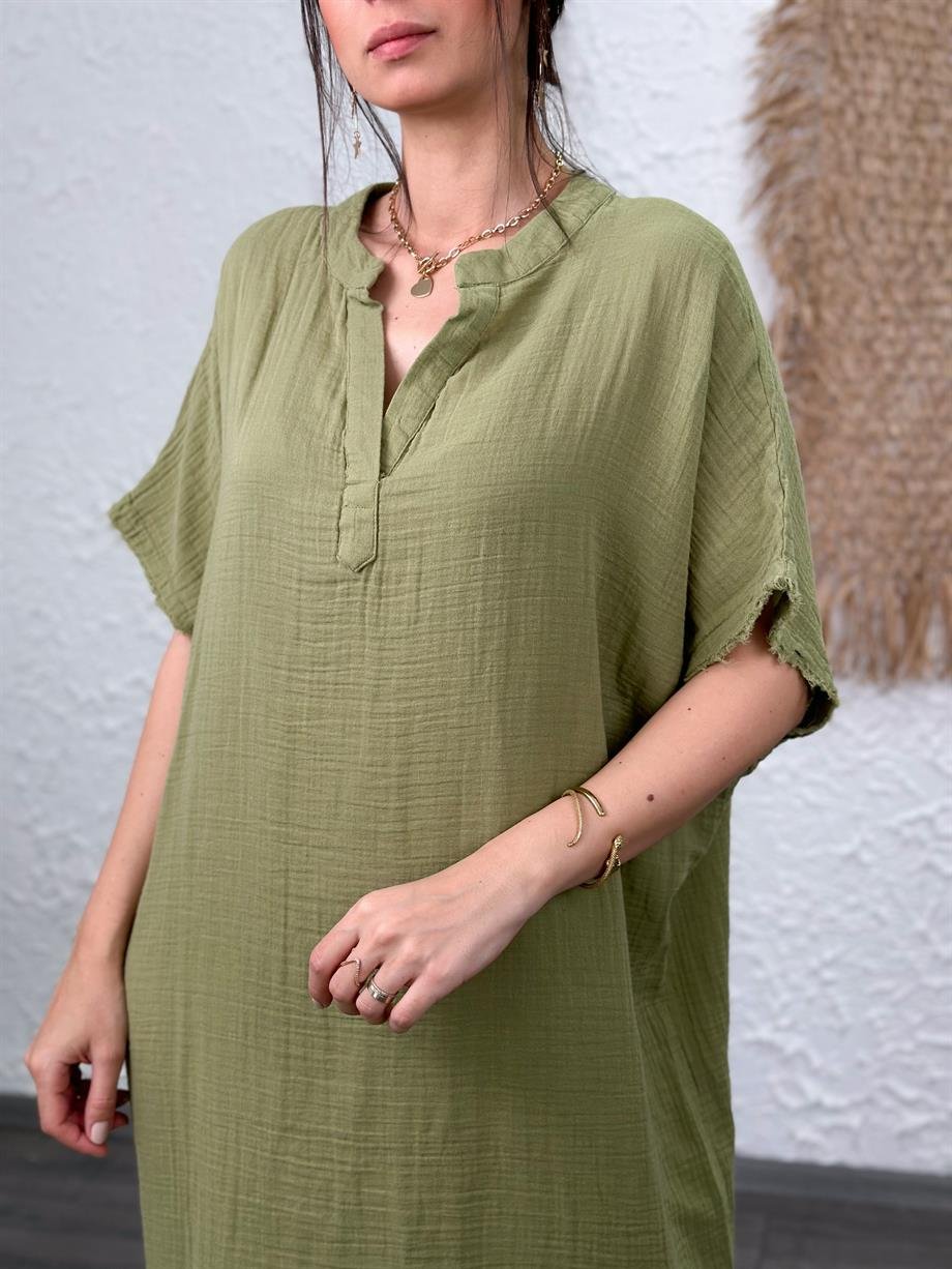 BURGAZ SAGE GREEN MÜSLİN ELBİSE