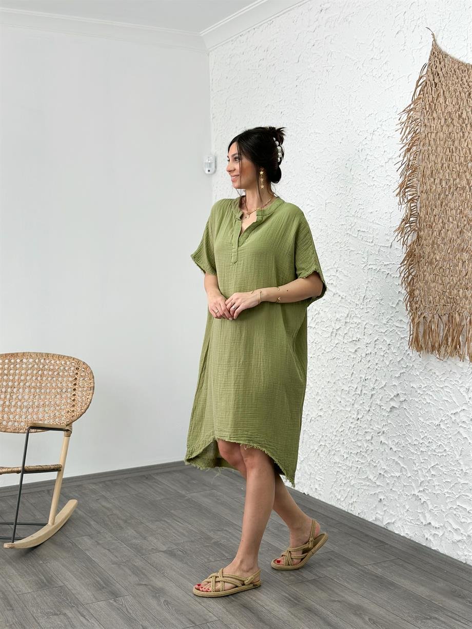 BURGAZ SAGE GREEN MÜSLİN ELBİSE