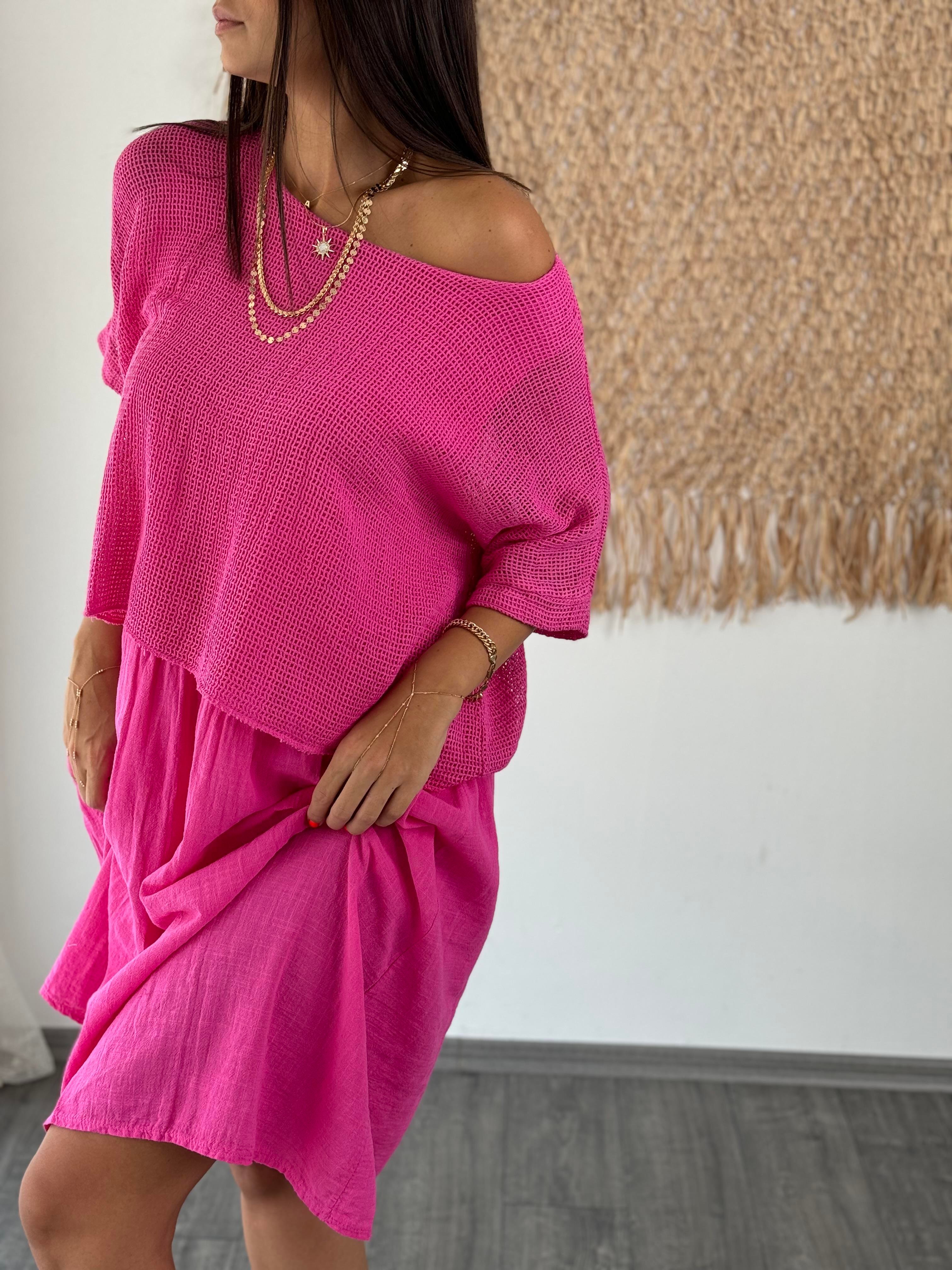 CALE FİLE DETAYLI PEMBE ELBİSE