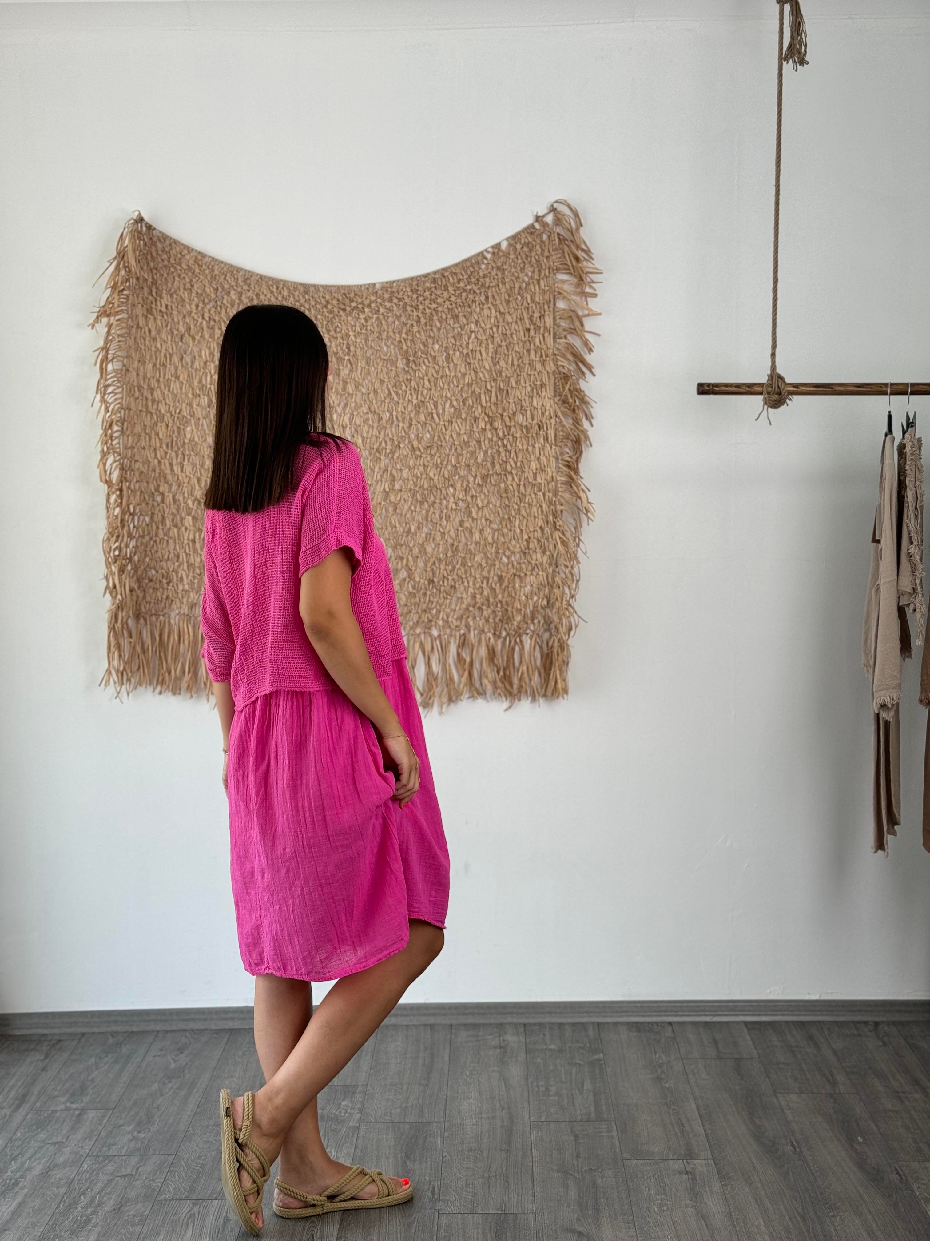 CALE FİLE DETAYLI PEMBE ELBİSE