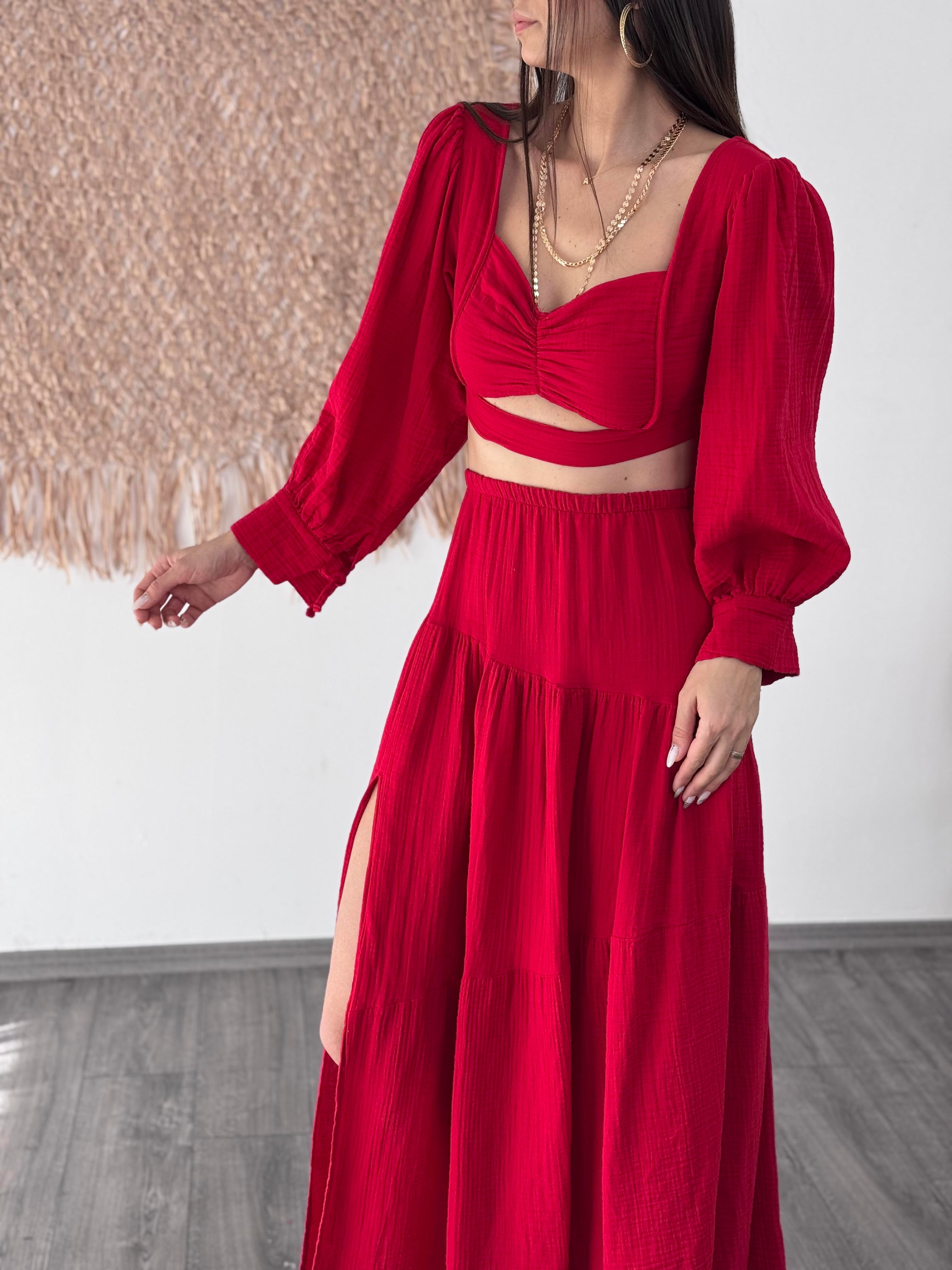 CASABLANCA FIRFIRLI VİŞNE MÜSLİN ETEK