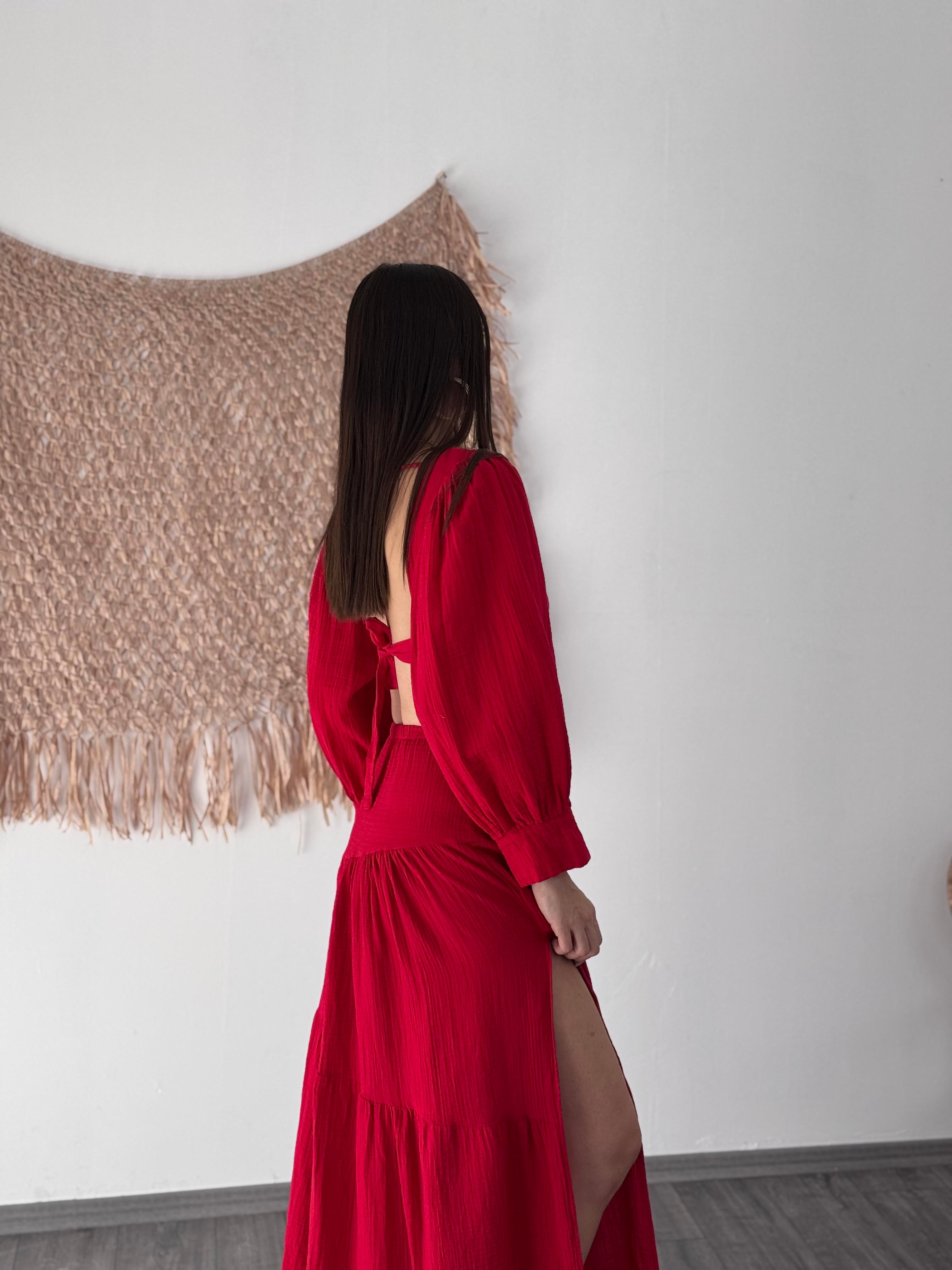 CASABLANCA FIRFIRLI VİŞNE MÜSLİN ETEK