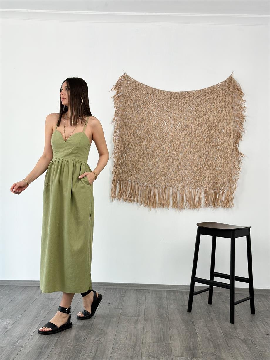 CATALİNA SAGE GREEN KETEN ELBİSE