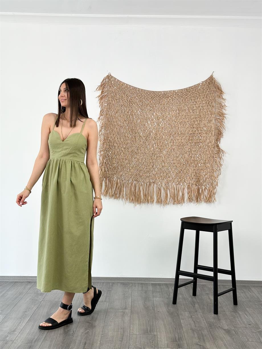 CATALİNA SAGE GREEN KETEN ELBİSE