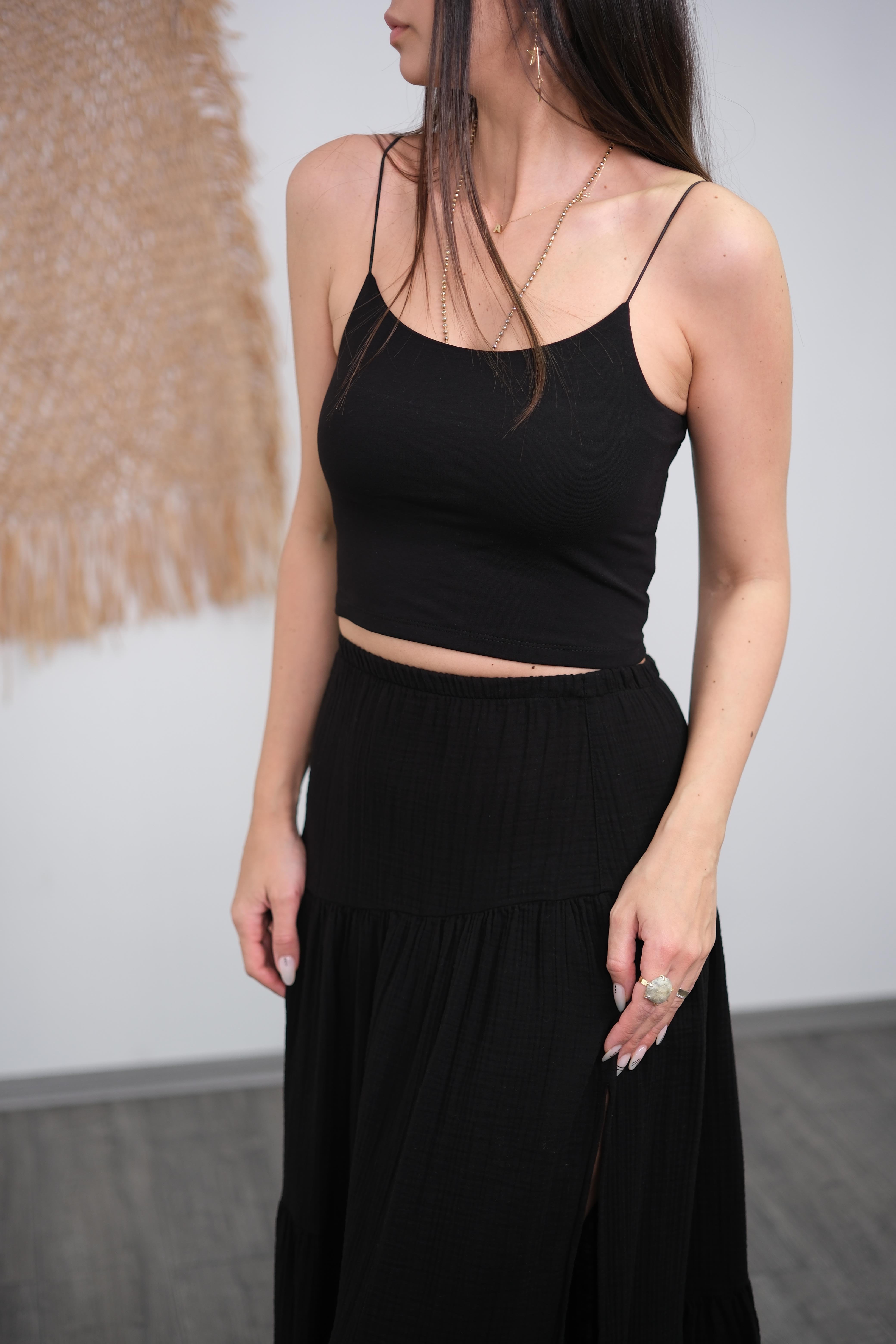 COLE İP ASKILI SİYAH BLUZ