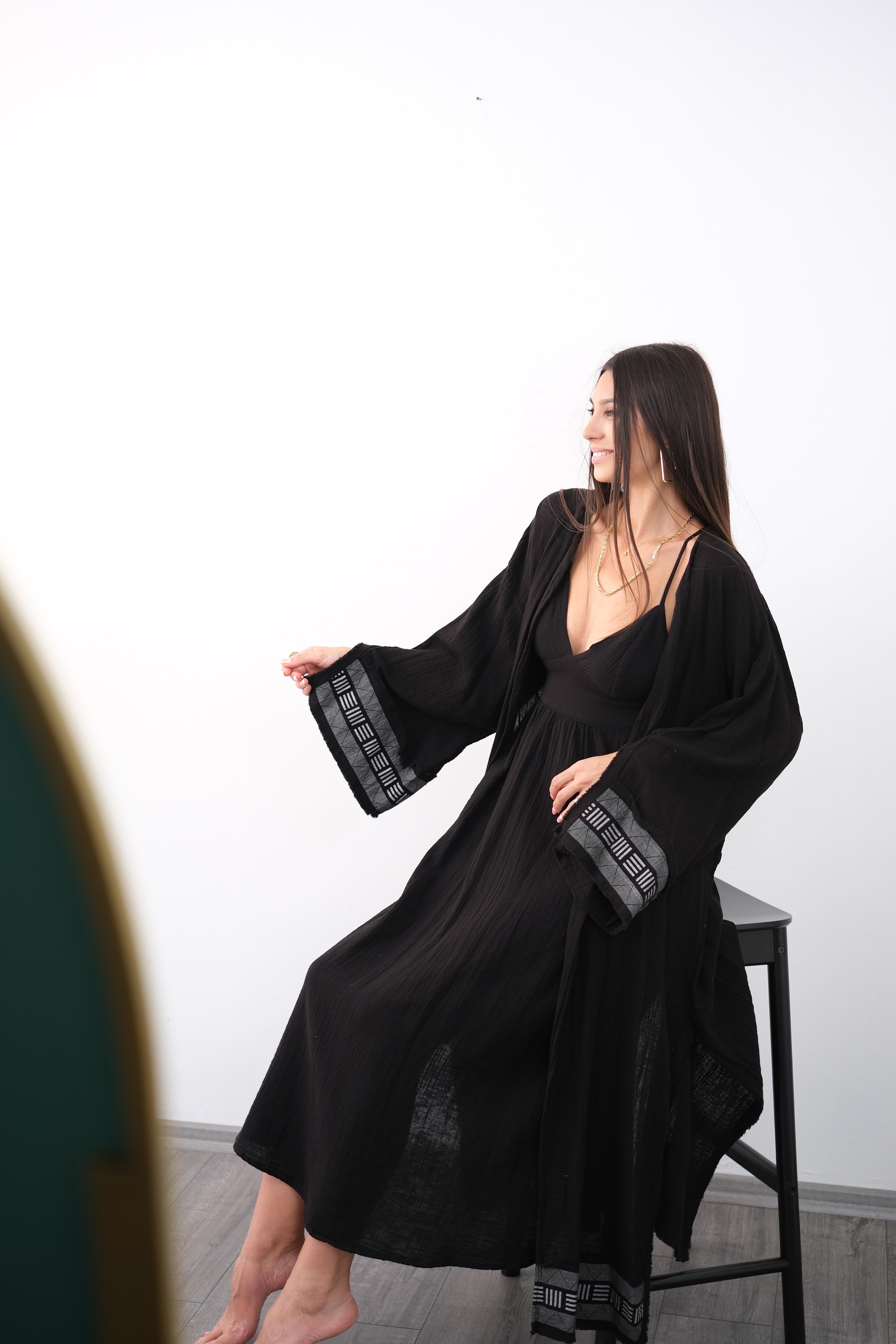 DENGE SİYAH TASARIM KAFTAN